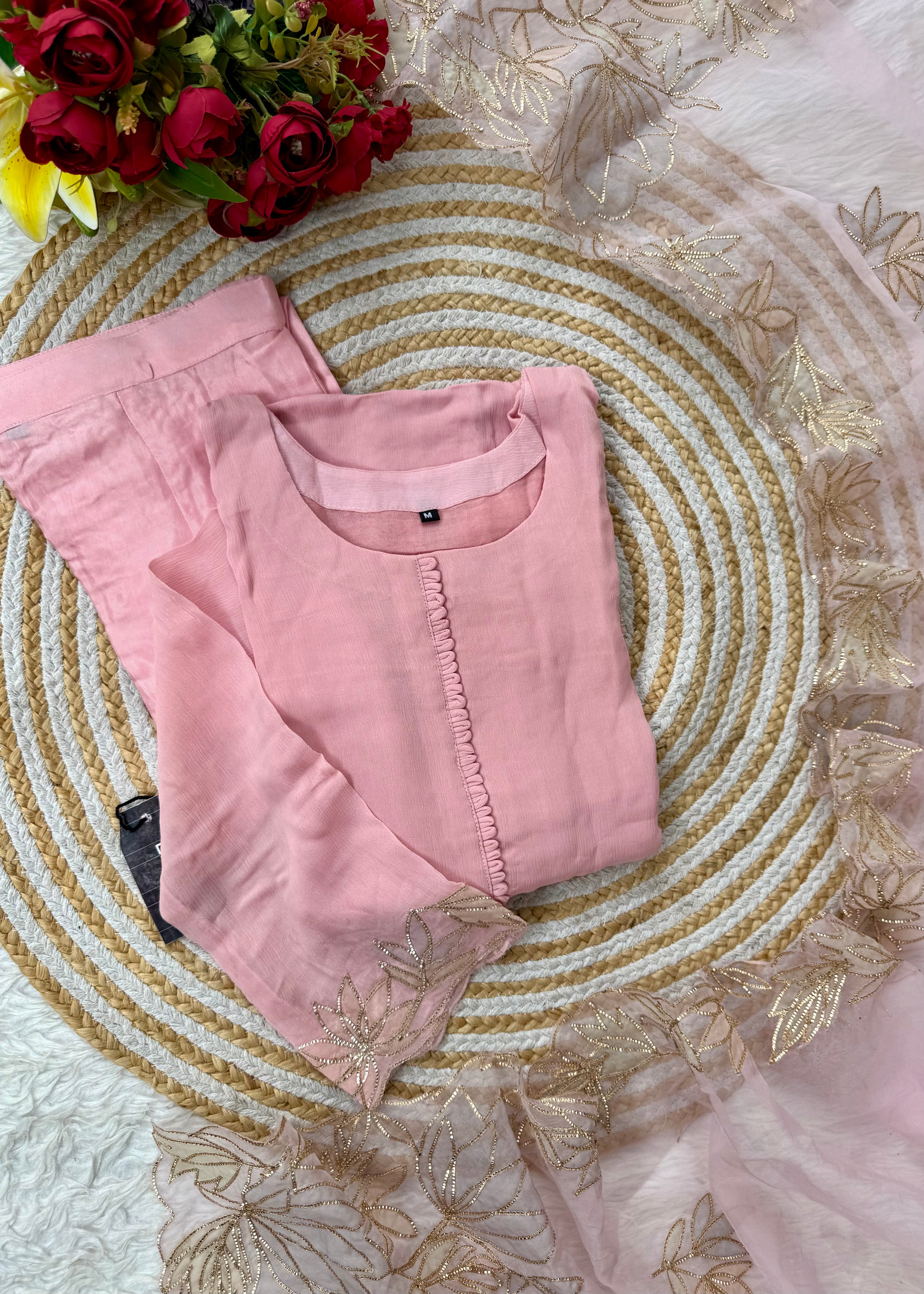 “MOREN” Premium Mul Chanderi Daman work kurta set