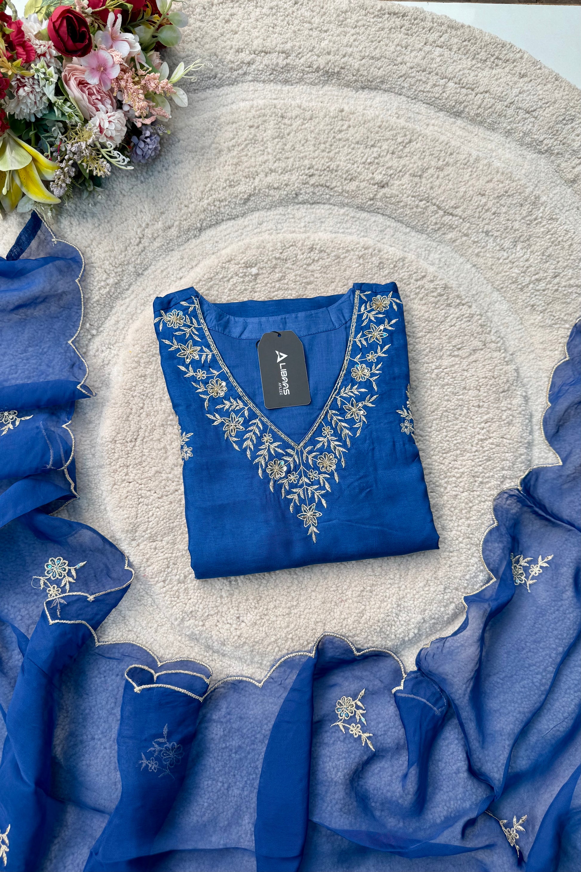 “Vanya” Beautiful Blue Dola silk handcrafted kurta set