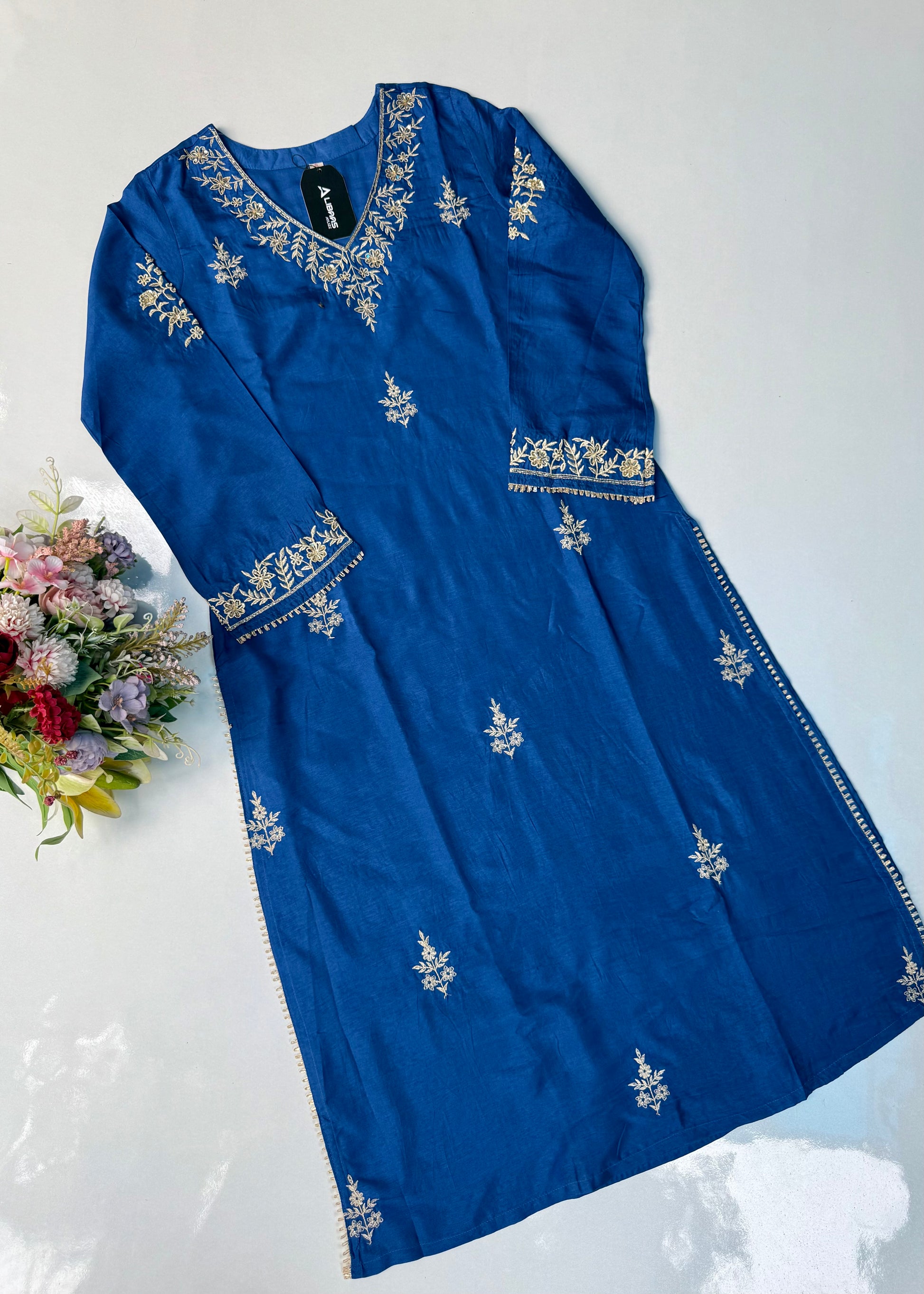 “Vanya” Beautiful Blue Dola silk handcrafted kurta set