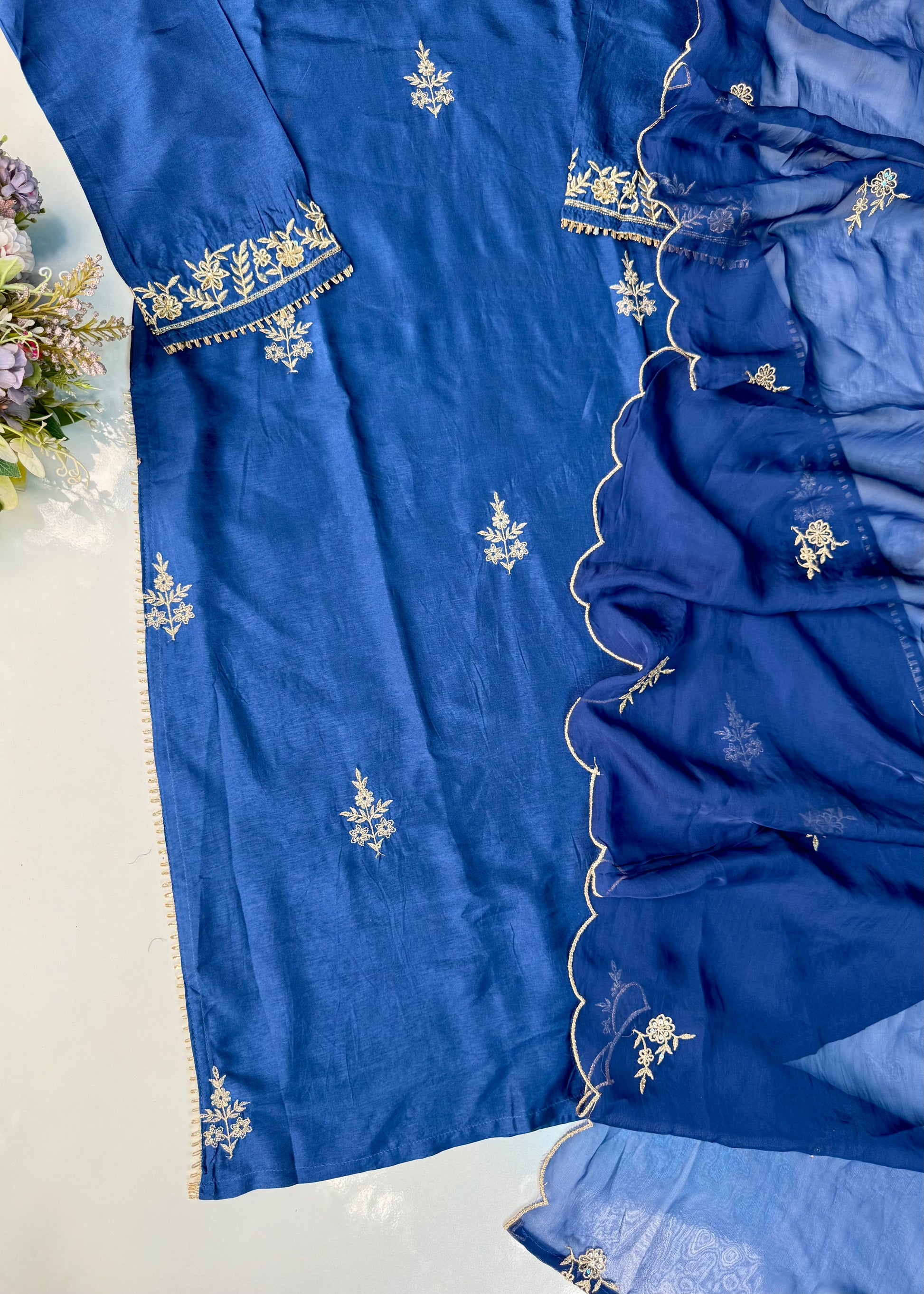 “Vanya” Beautiful Blue Dola silk handcrafted kurta set