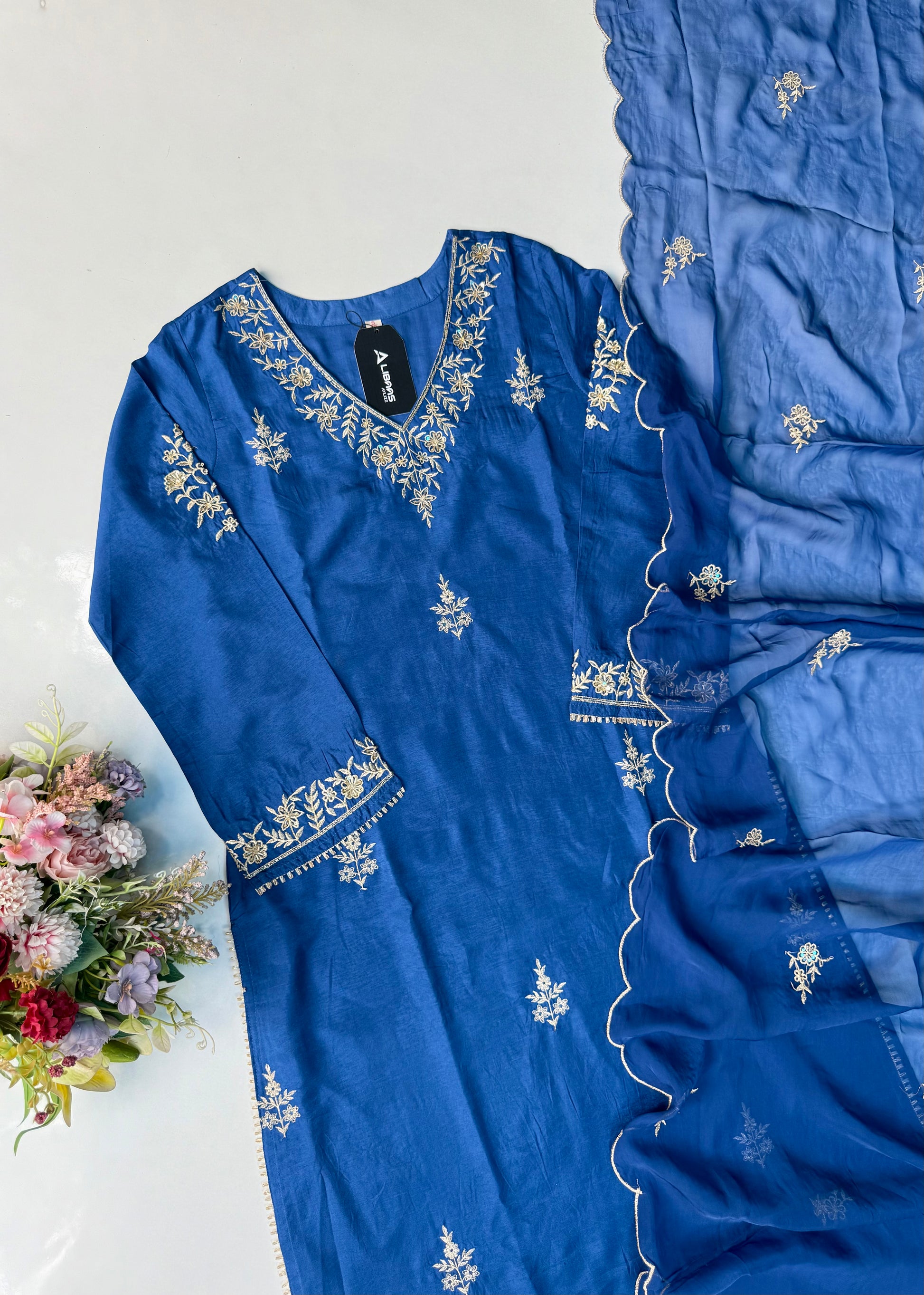 “Vanya” Beautiful Blue Dola silk handcrafted kurta set