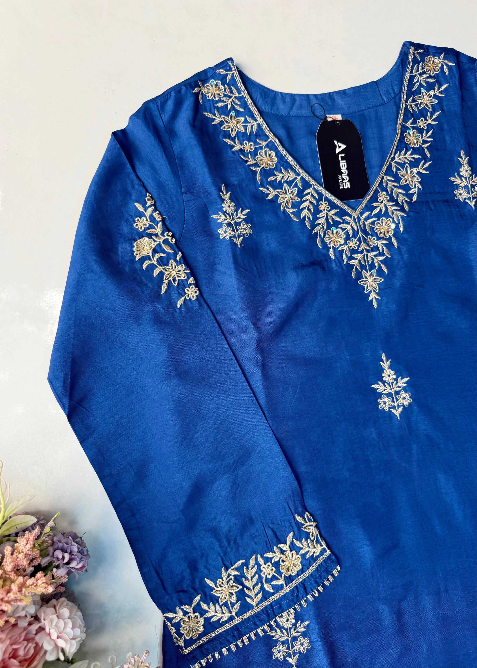 “Vanya” Beautiful Blue Dola silk handcrafted kurta set