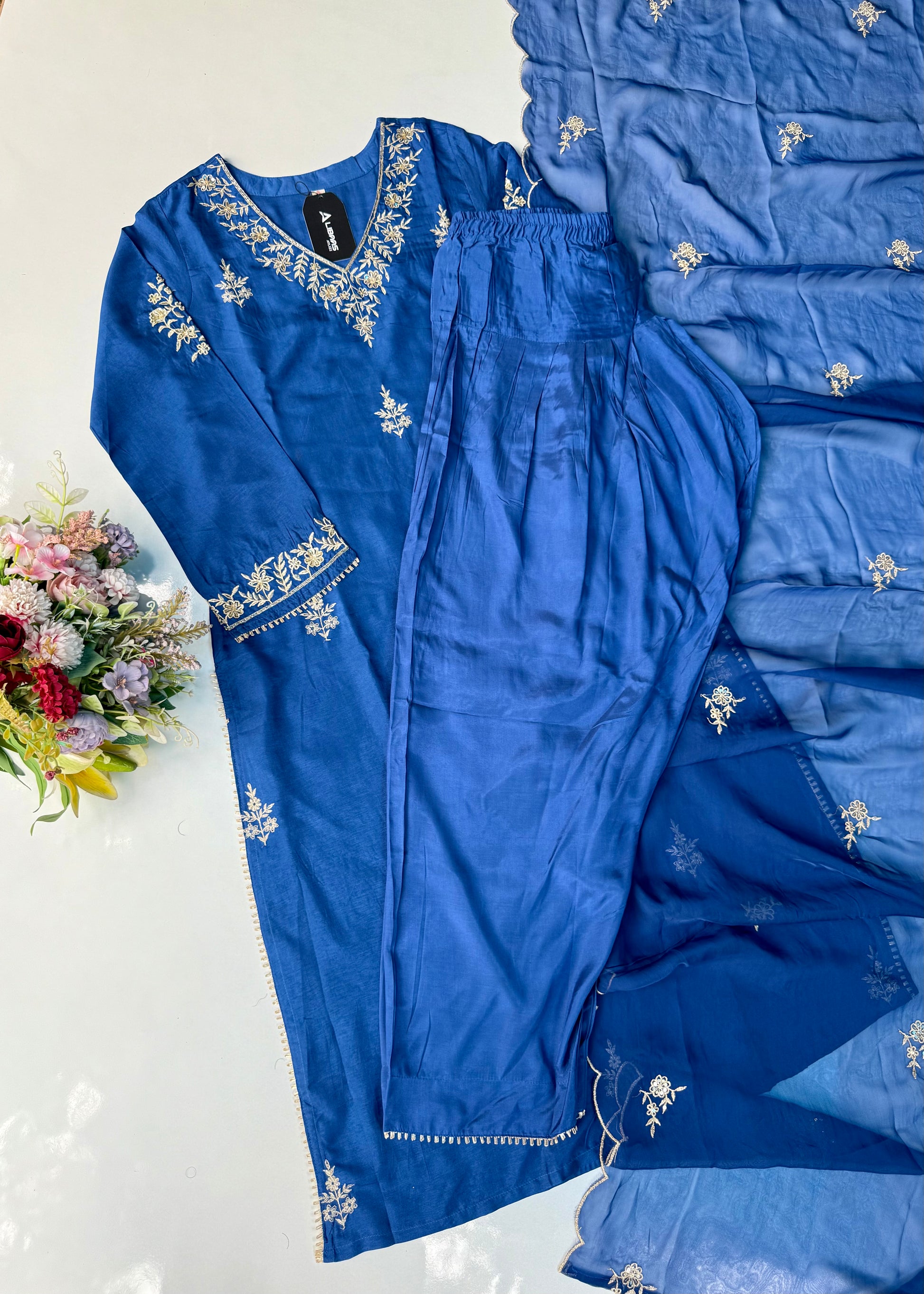 “Vanya” Beautiful Blue Dola silk handcrafted kurta set
