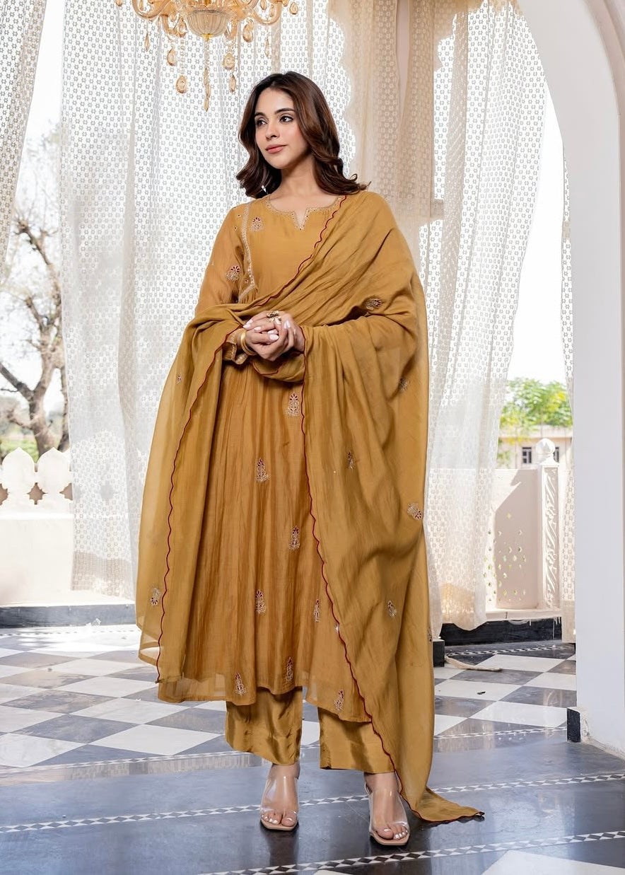 “FARA” Beautiful premium Mul Chanderi anarkali suit set