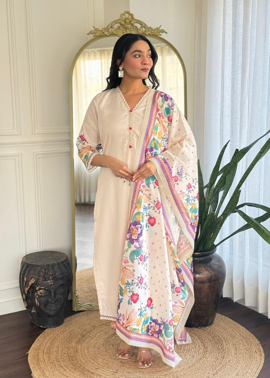 “BHOOMI" Premium mul cotton kurti pant with dupatta set