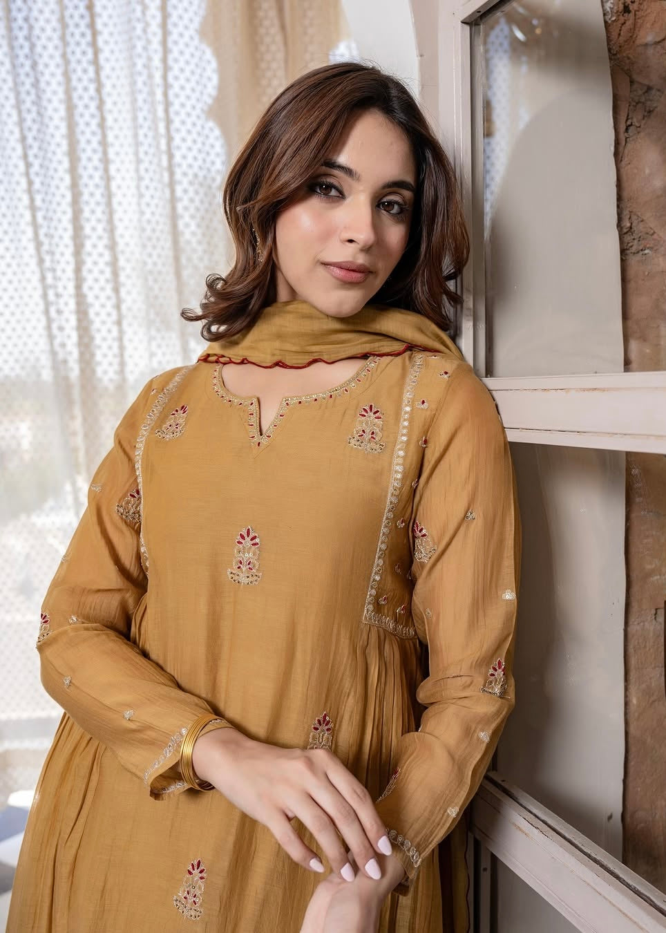 “FARA” Beautiful premium Mul Chanderi anarkali suit set