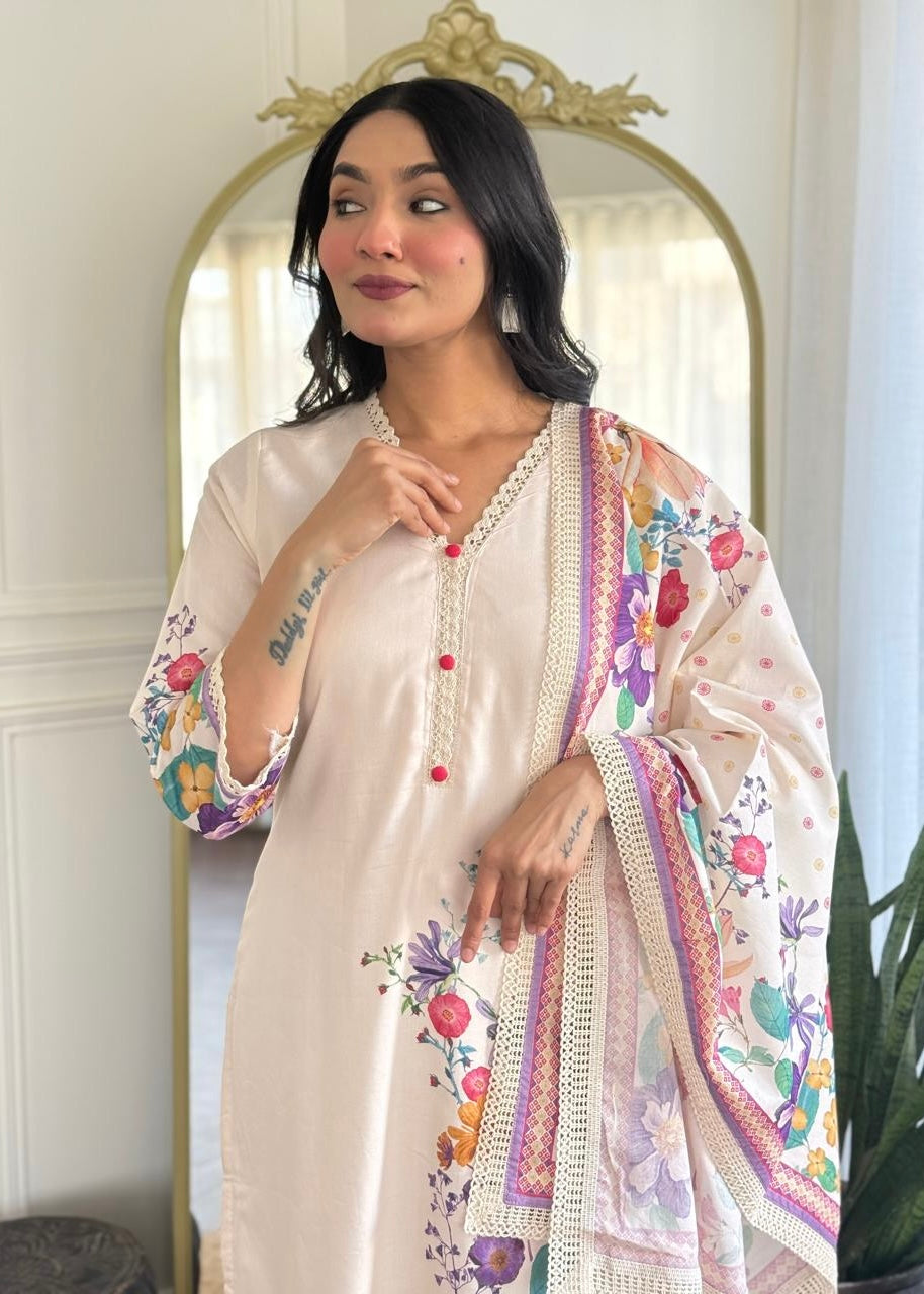 “BHOOMI" Premium mul cotton kurti pant with dupatta set