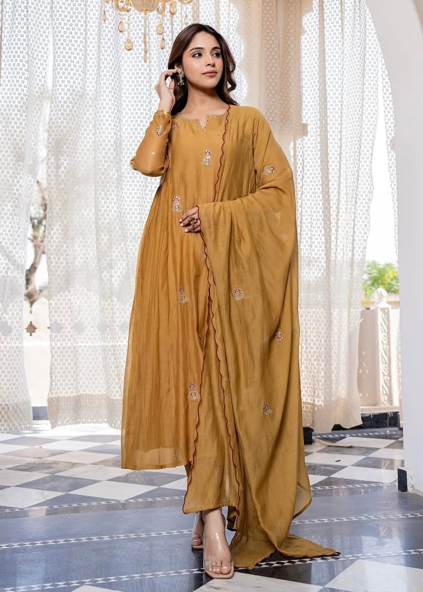 “FARA” Beautiful premium Mul Chanderi anarkali suit set