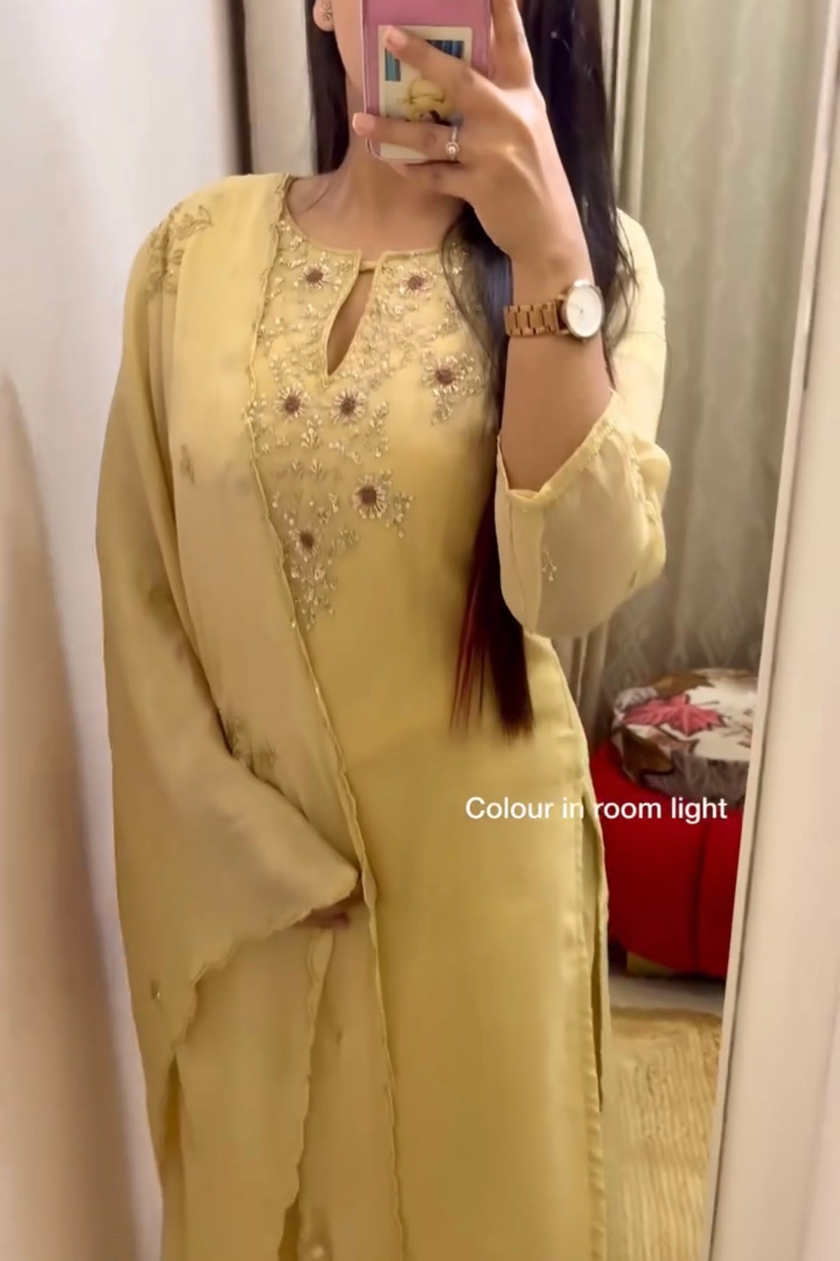 "Palermo” Beige Biscuit viscose organza kurti bottom dupatta set 🛍️