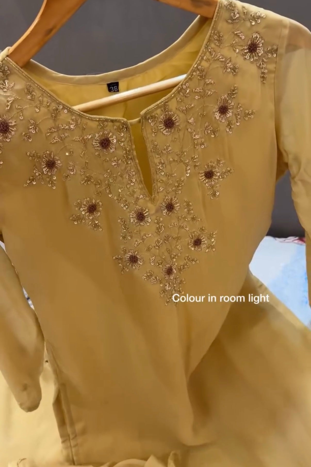 "Palermo” Beige Biscuit viscose organza kurti bottom dupatta set 🛍️