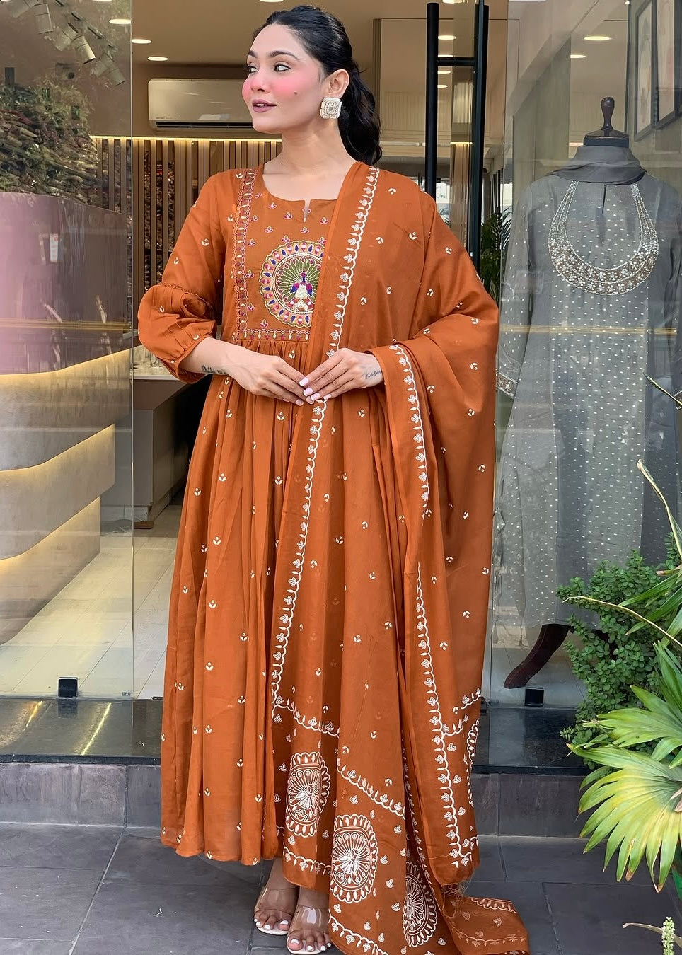 “SHYLA" Premium Mul cotton embroidered work Anarkali suit