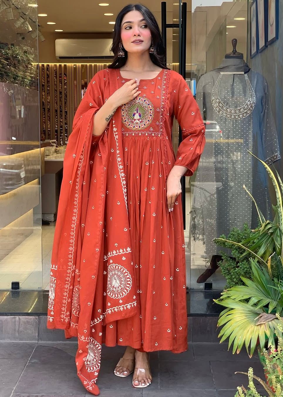 “SHYLA" Premium Mul cotton embroidered work Anarkali suit