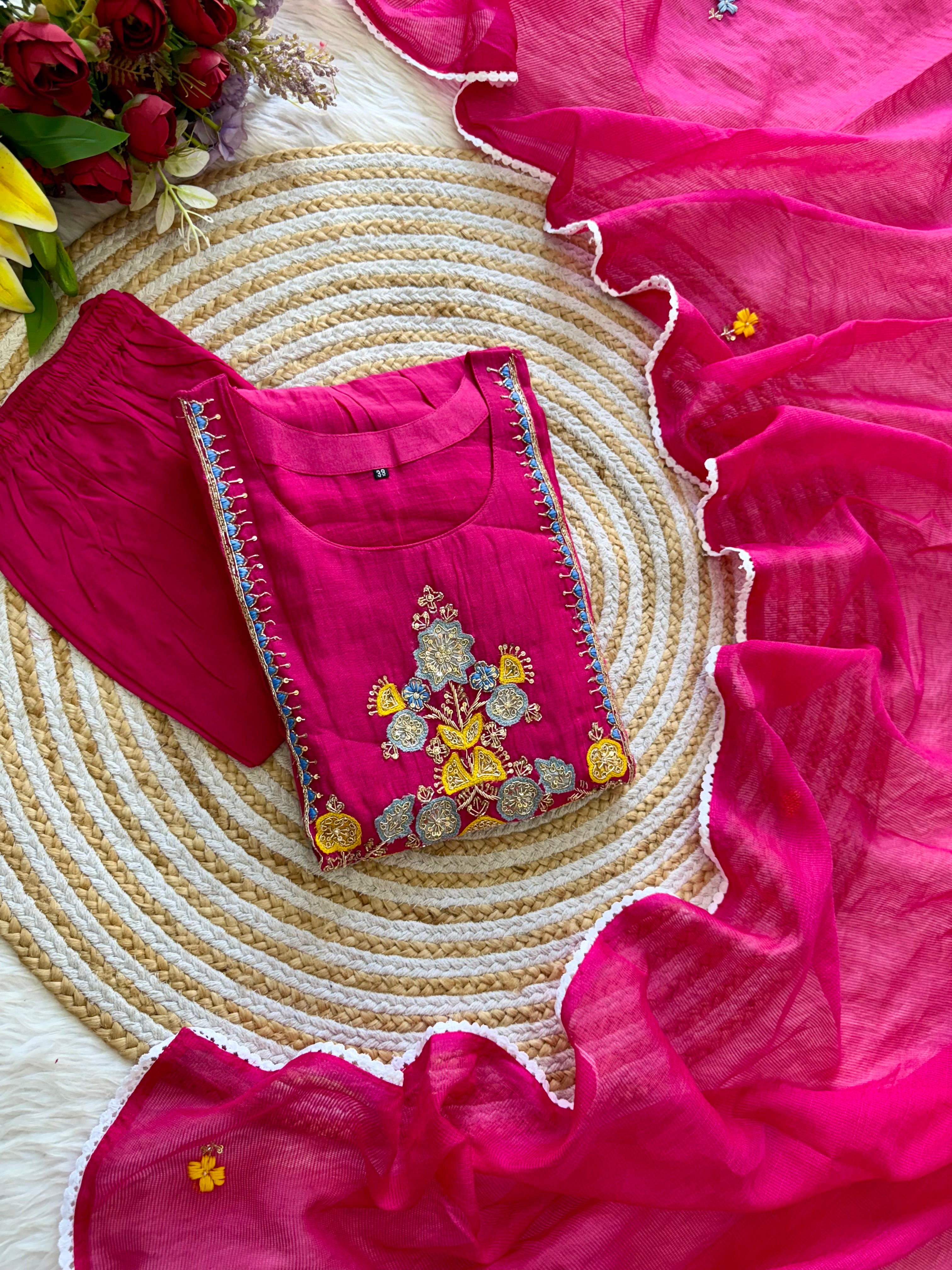 “AADHYA” Premium Mul Chanderi anarkali suit set