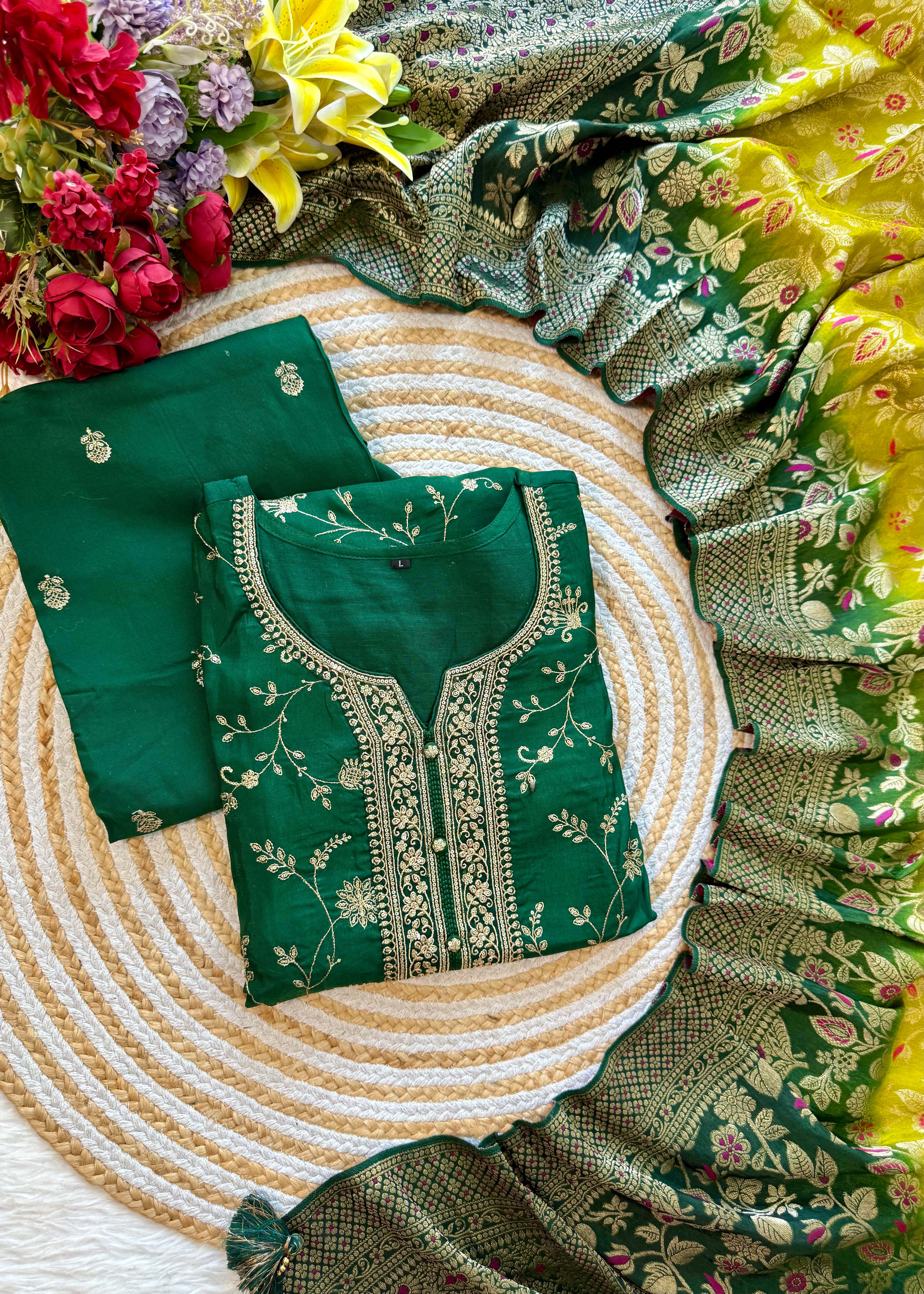“AYAT” Festive wear Jacquard silk kurta palazzo set