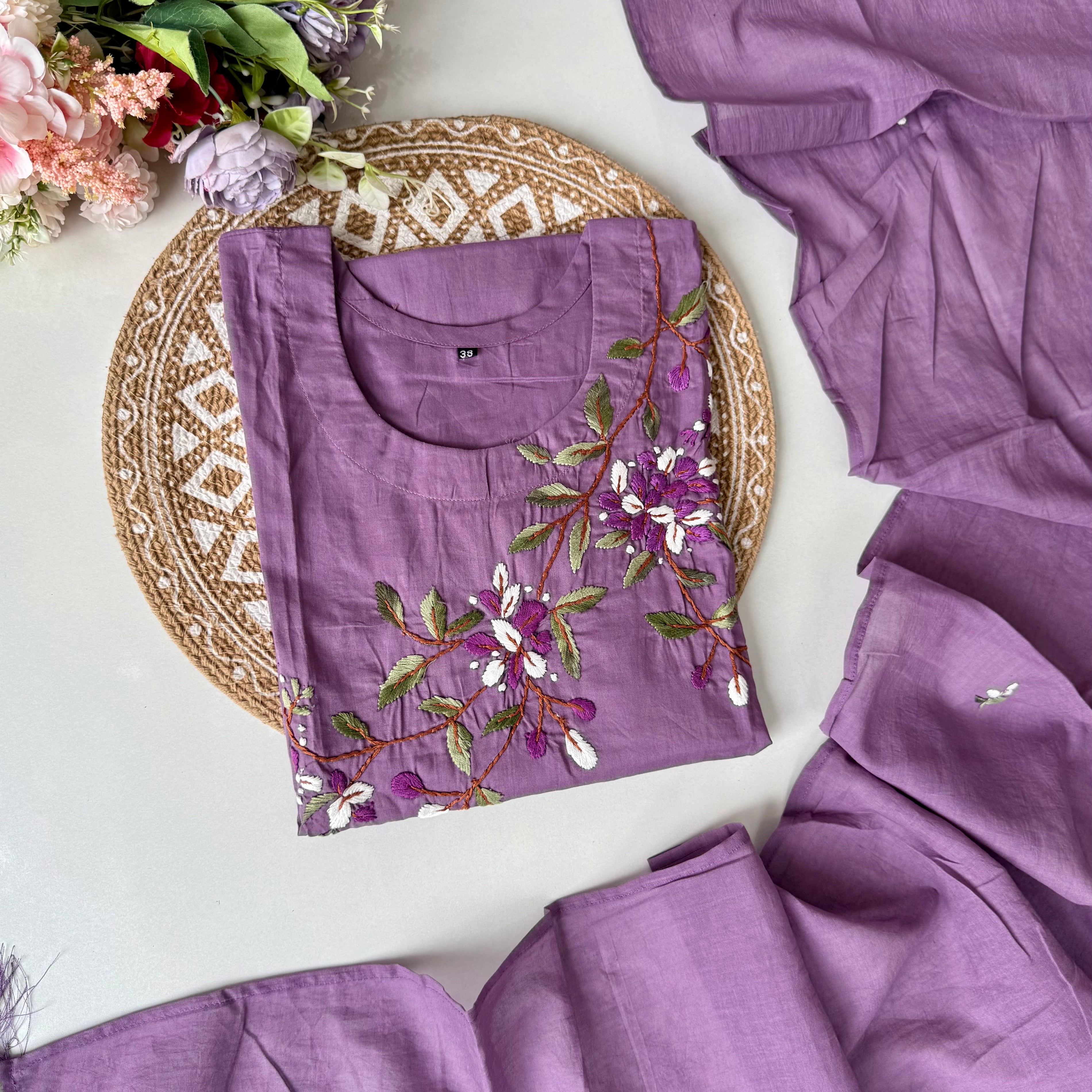 “Avnika” Premium cotton thread work kurta set