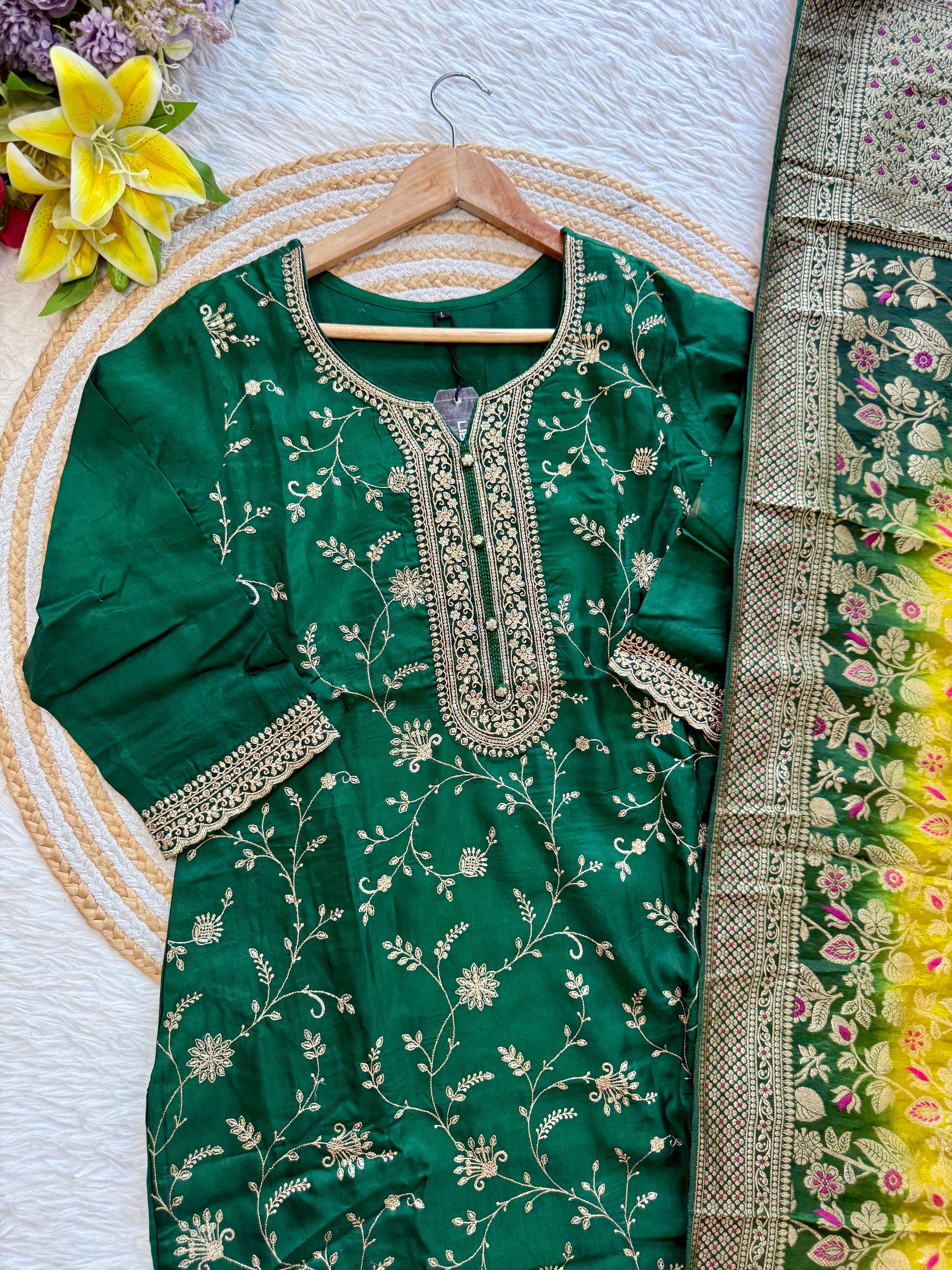 “AYAT” Festive wear Jacquard silk kurta palazzo set