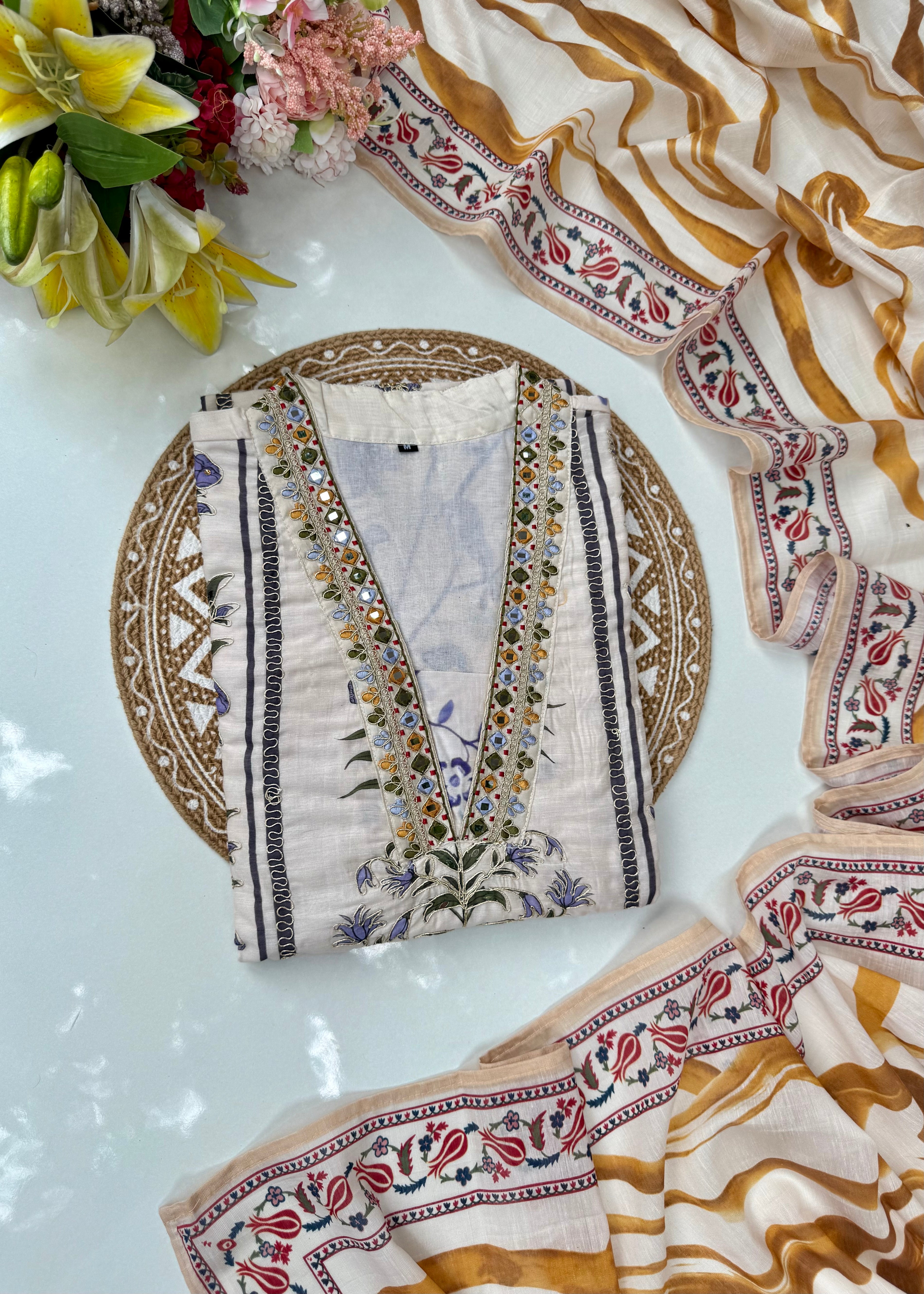 “MILAN" Premium Mul cotton handwork kurta set