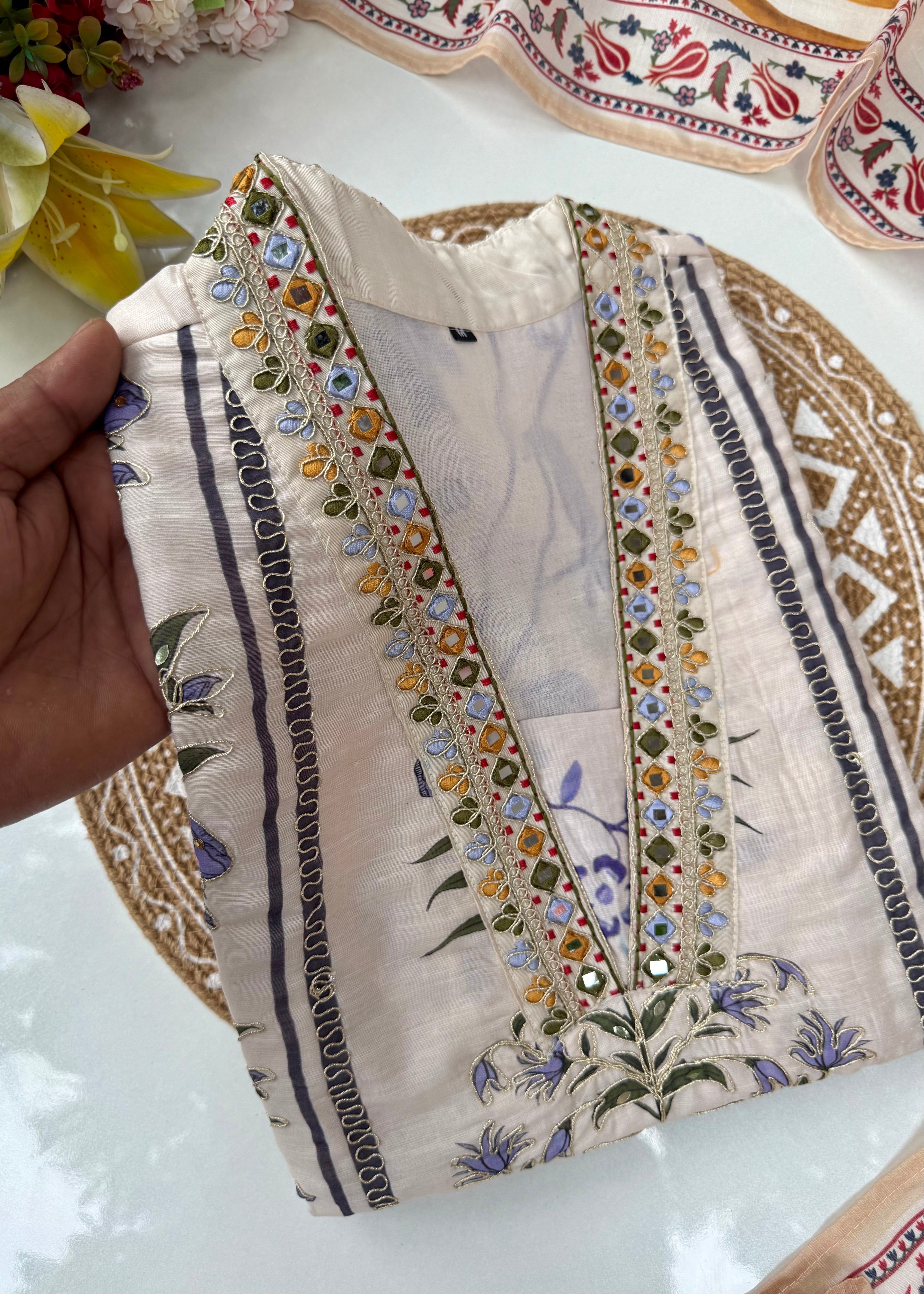 “MILAN" Premium Mul cotton handwork kurta set