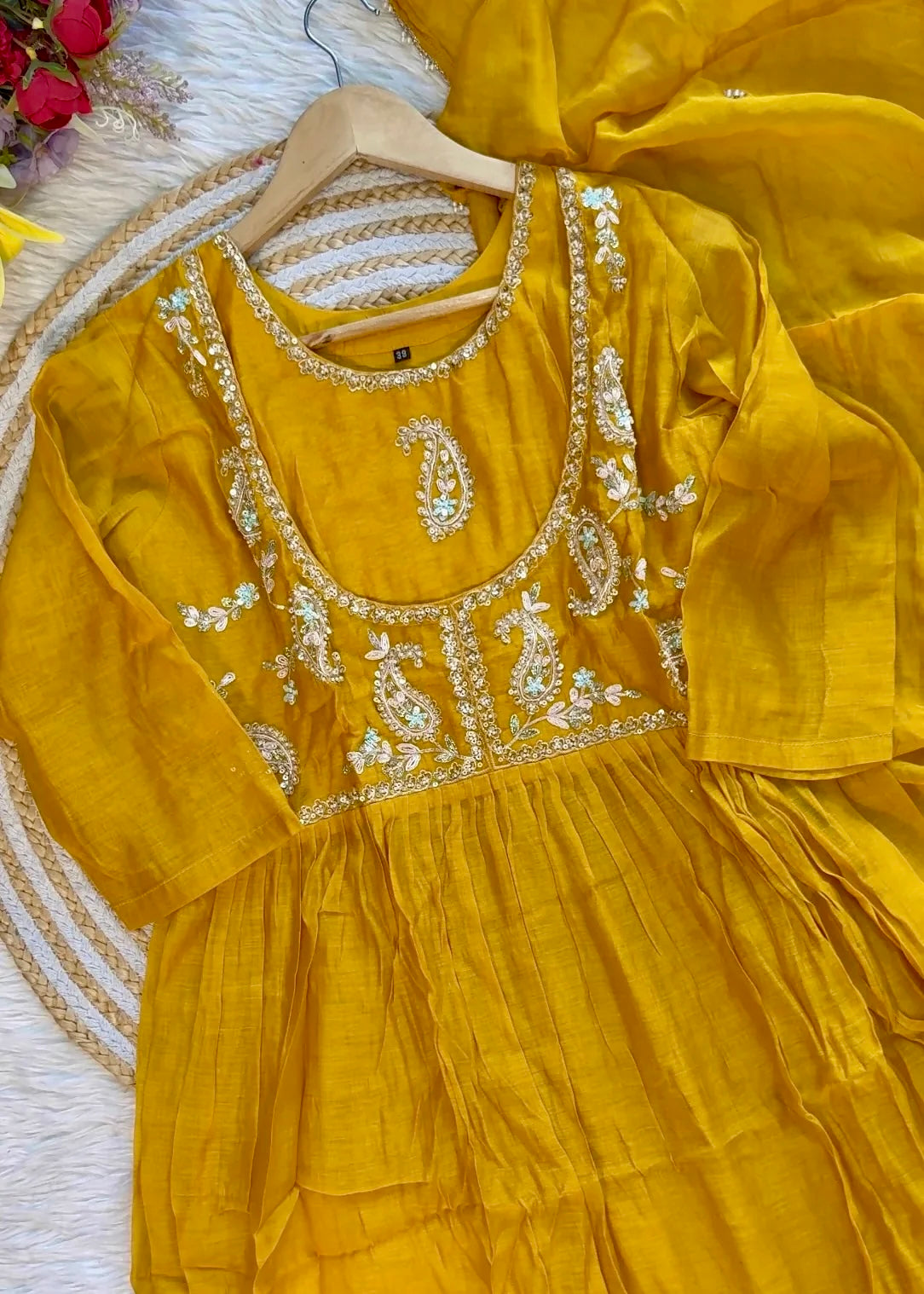 “MAITHALI” Beautiful side cut Mul Chanderi dress