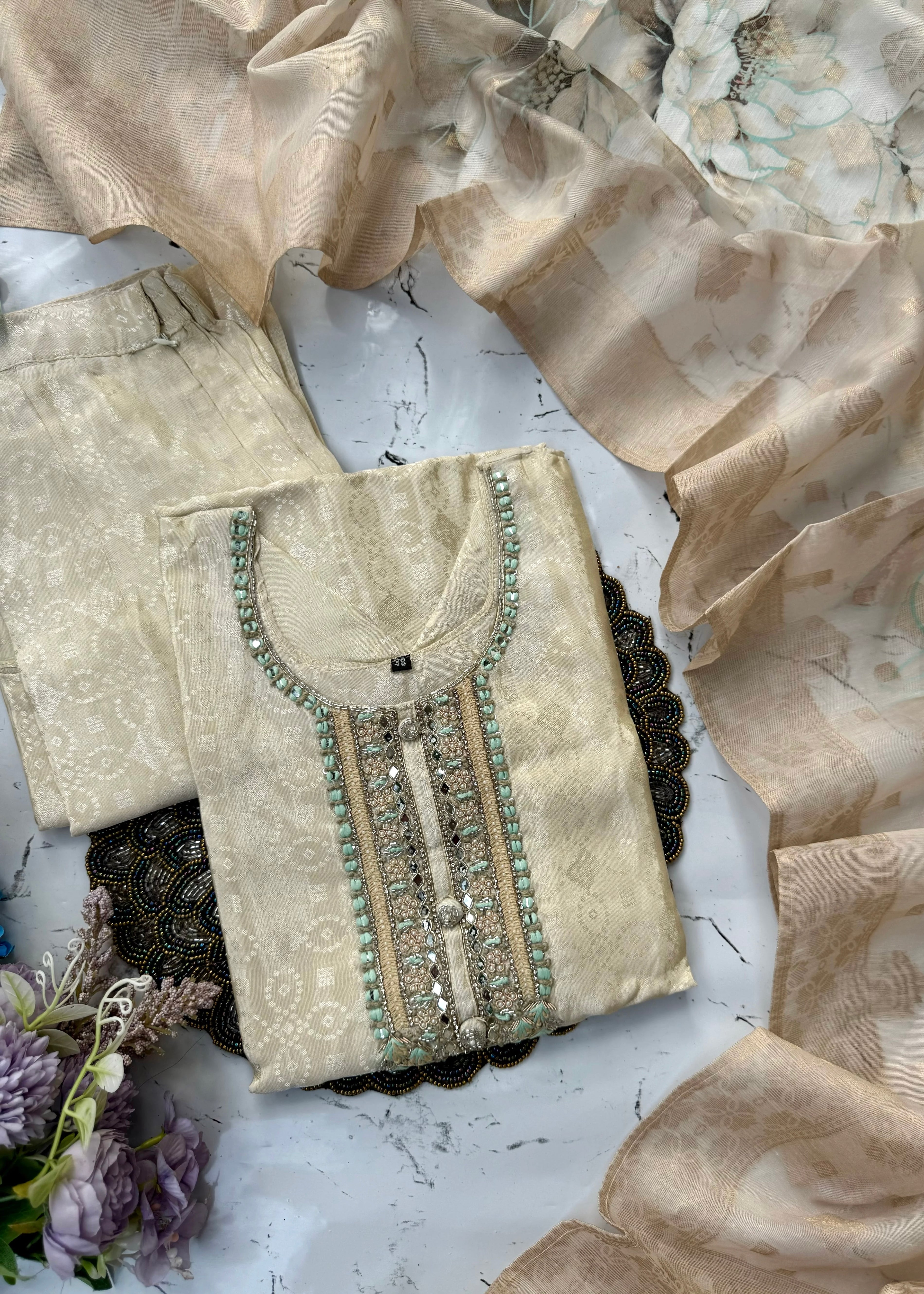 "MEGHNA" Party wear Tissue silk kurta palazzo set 🤍