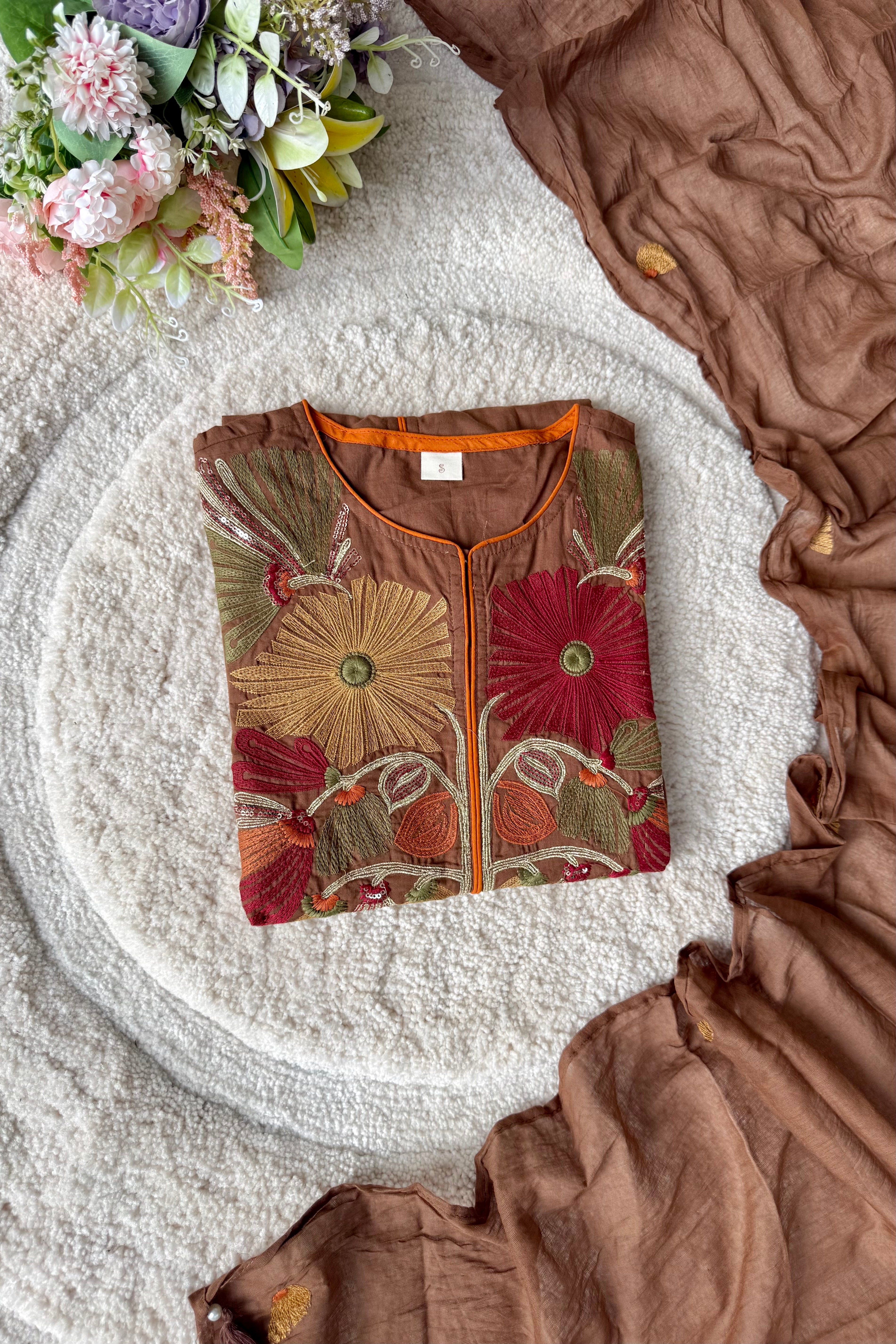 “Elegant” Embroidered Mul Cotton Kurta Set