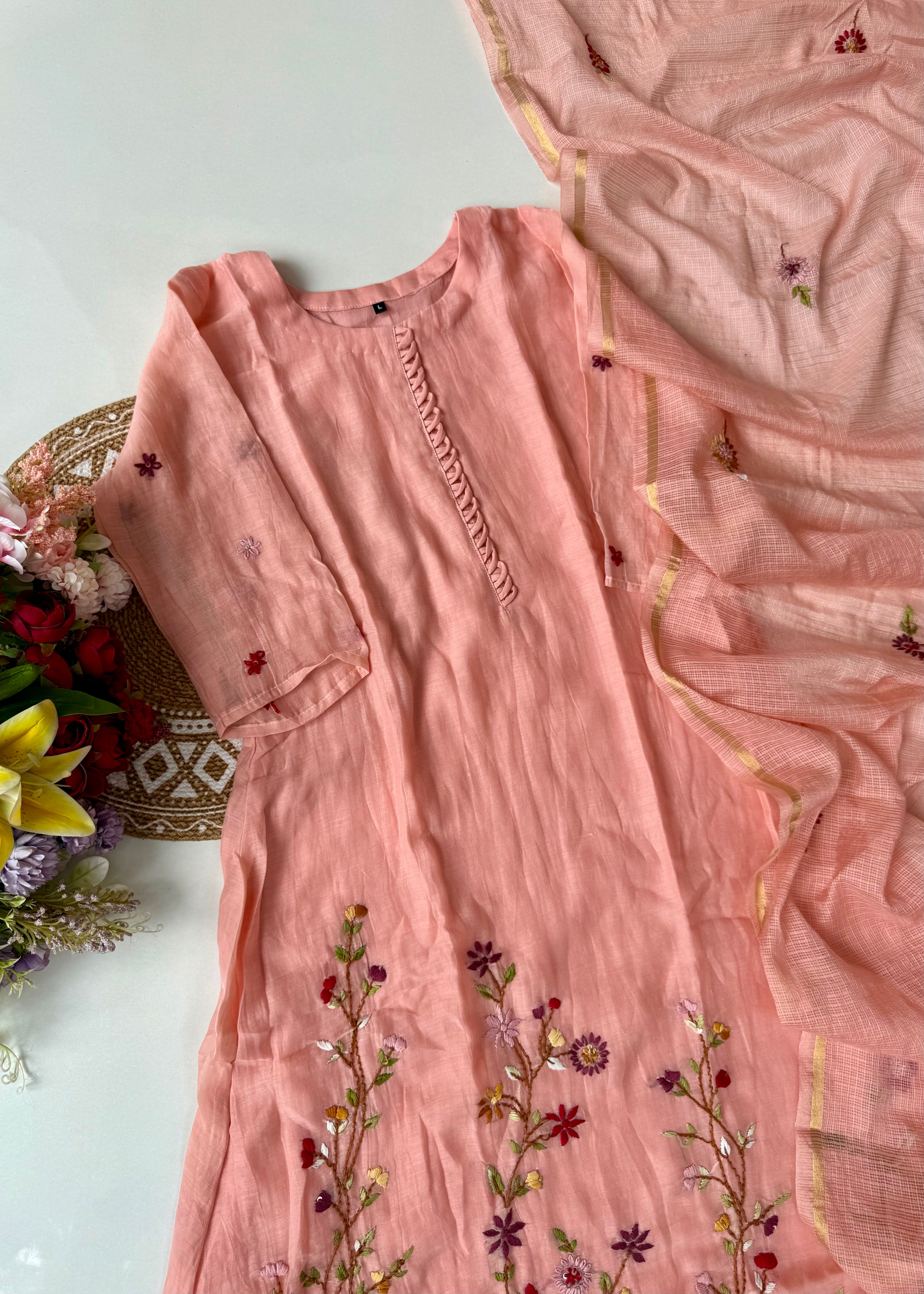 “Thread” Premium Mauve pink Mul Chanderi A Line kurta set
