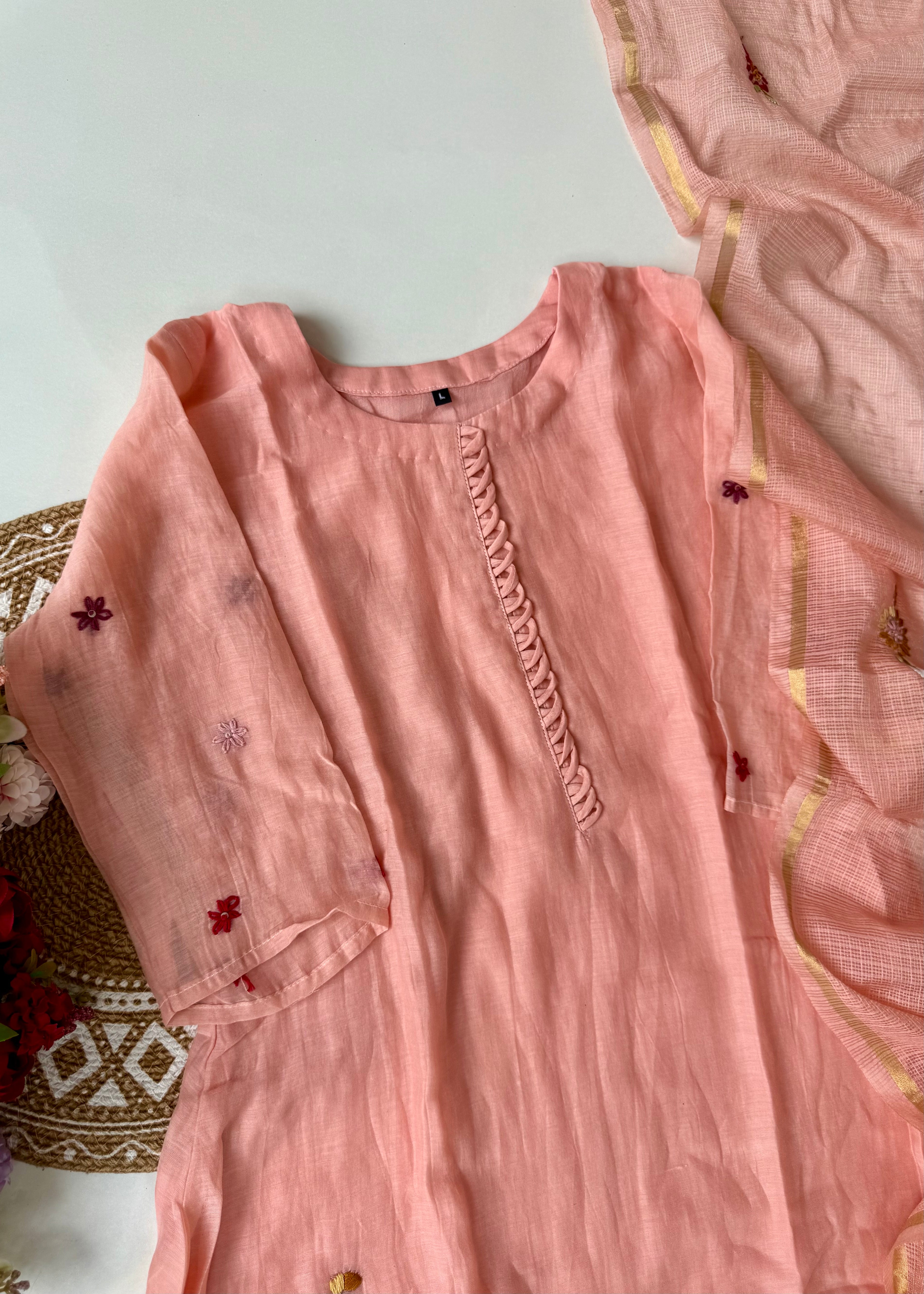 “Thread” Premium Mauve pink Mul Chanderi A Line kurta set