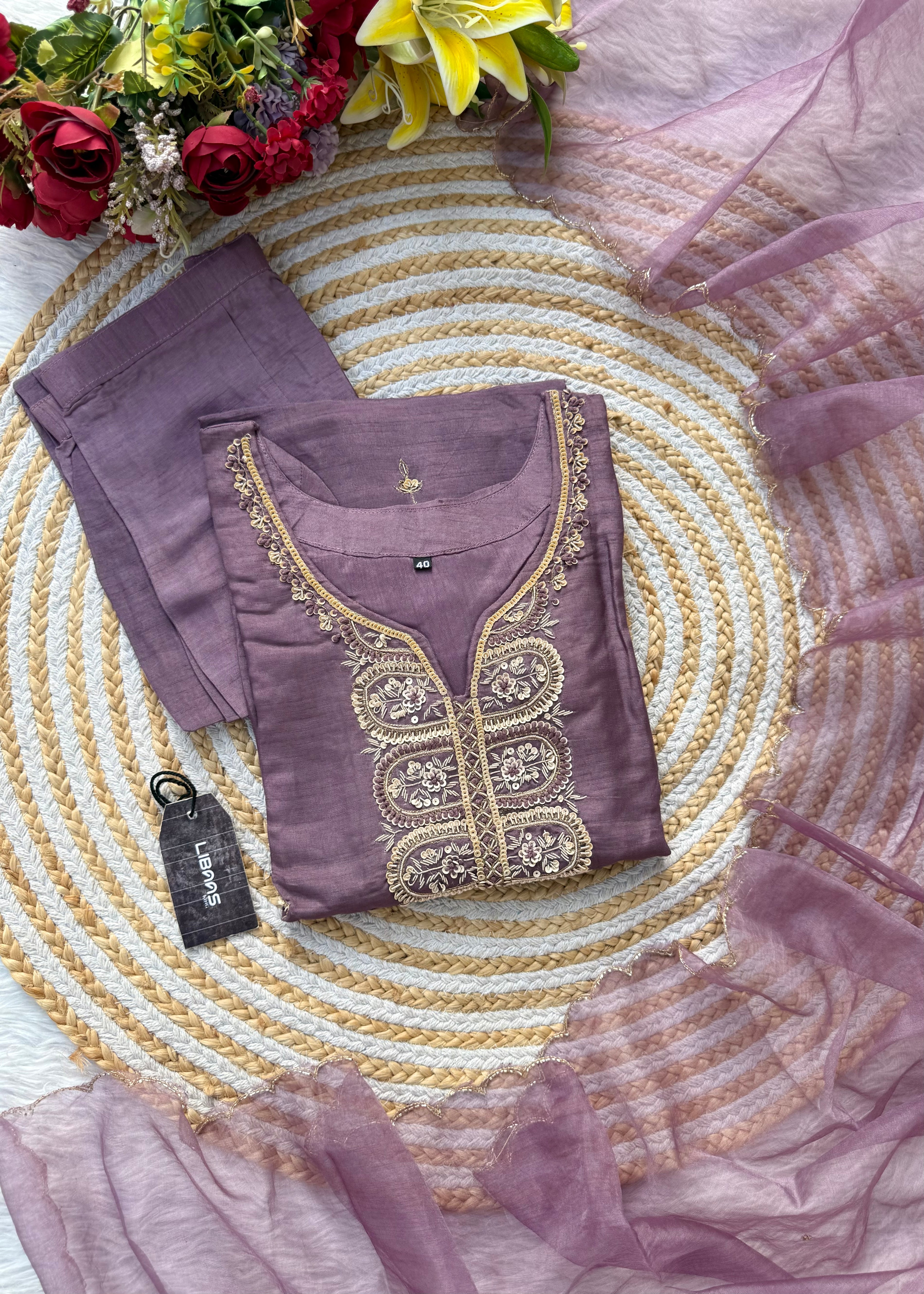 “RAZVI” Handcrafted Dola silk kurta bottom with dupatta set