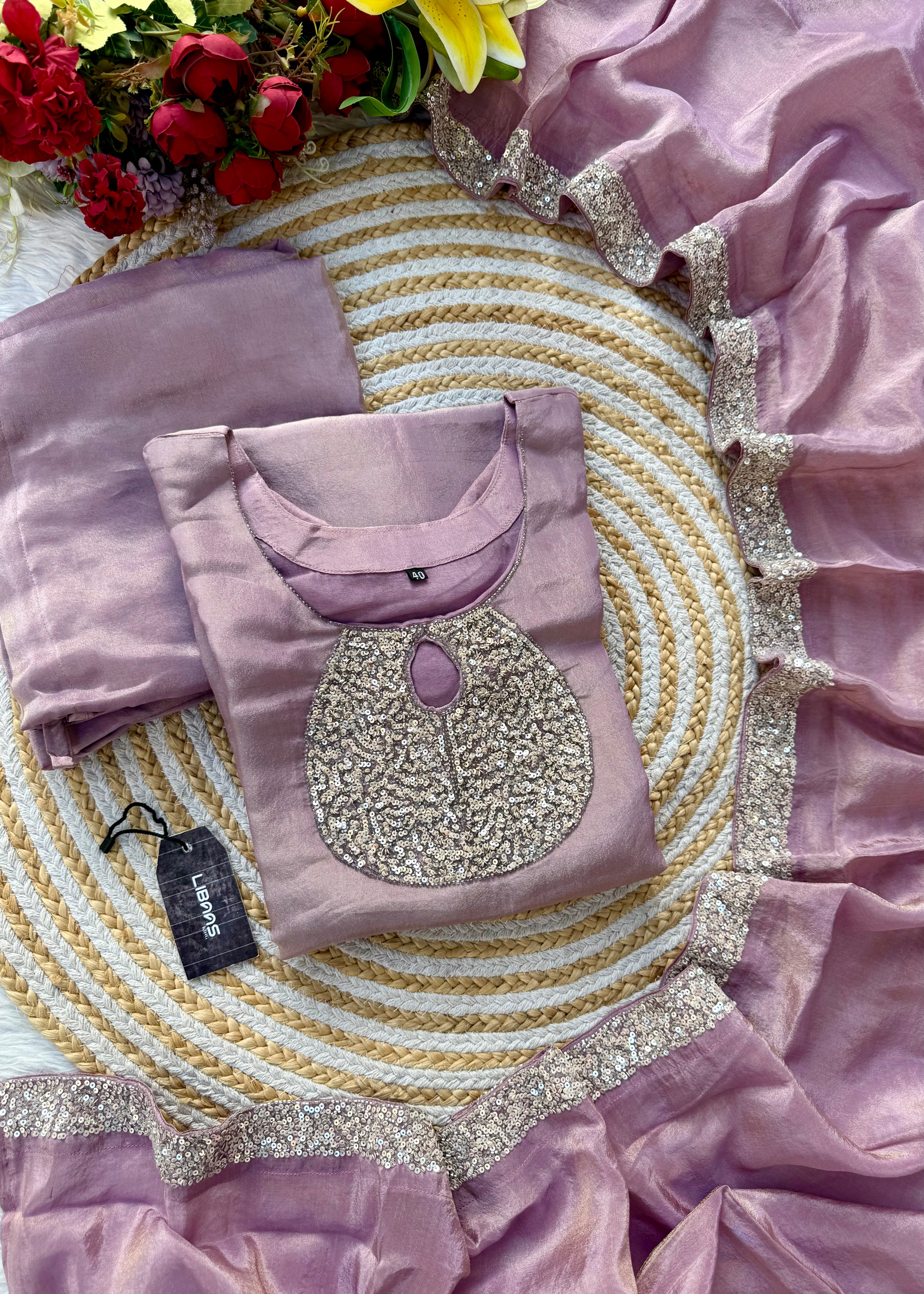 “SHINE” Beautiful brown with gold tone shimmer tissue kurta set