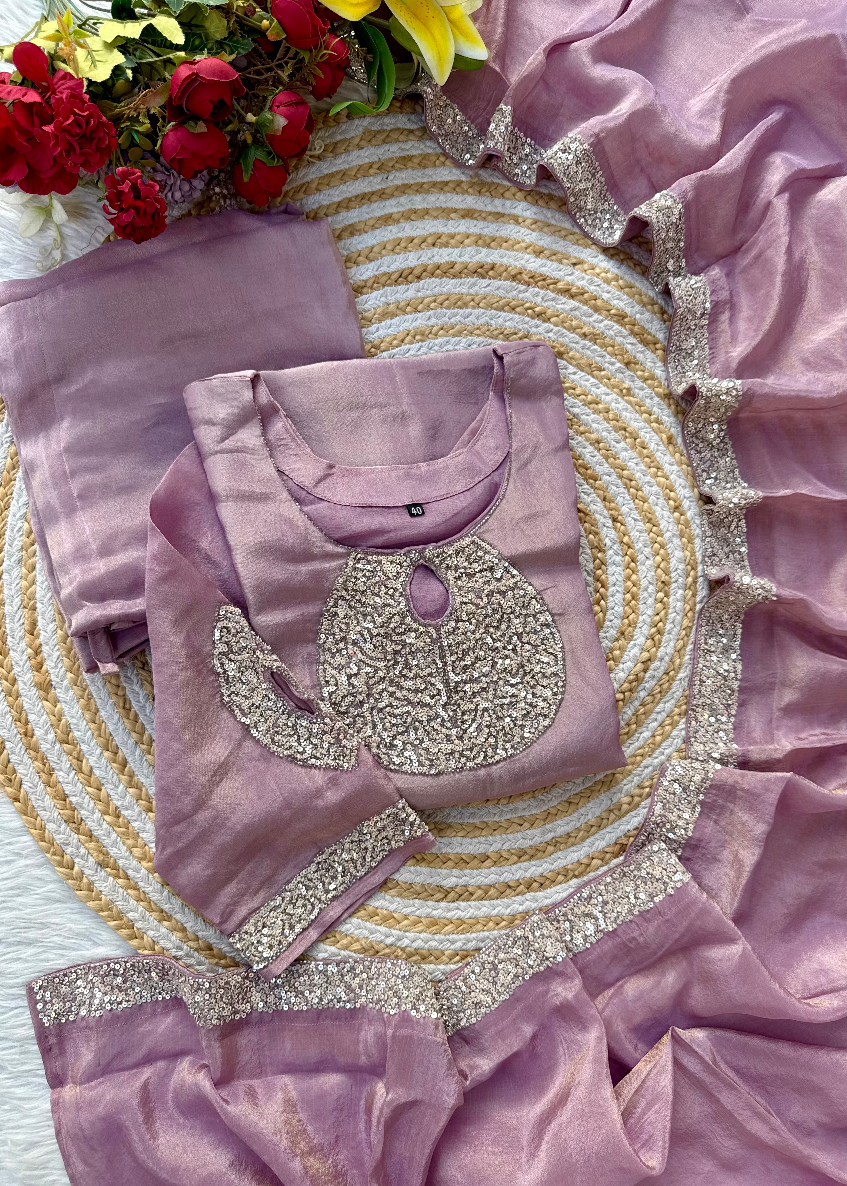 “SHINE” Beautiful brown with gold tone shimmer tissue kurta set