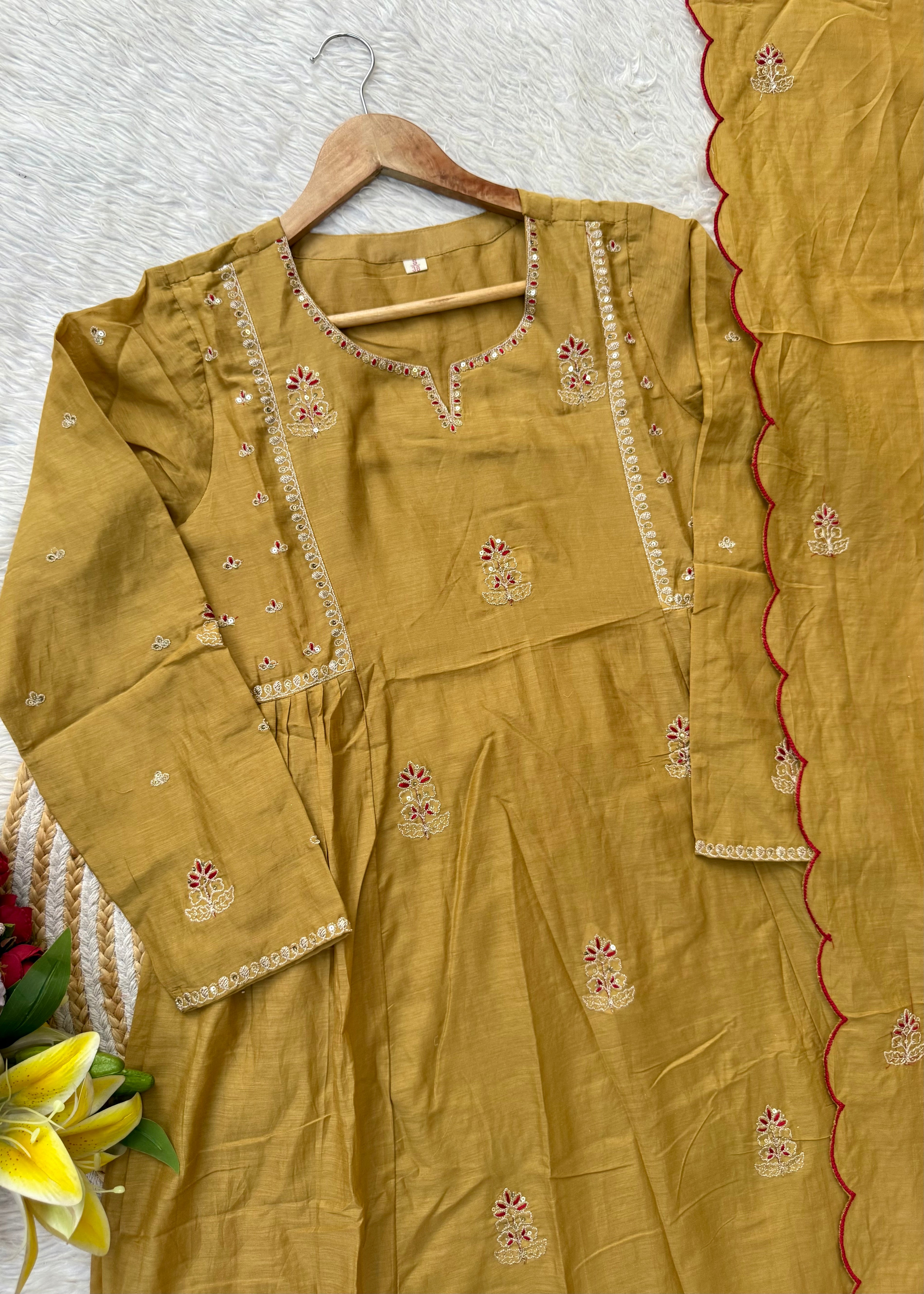 “FARA” Beautiful premium Mul Chanderi anarkali kurta set