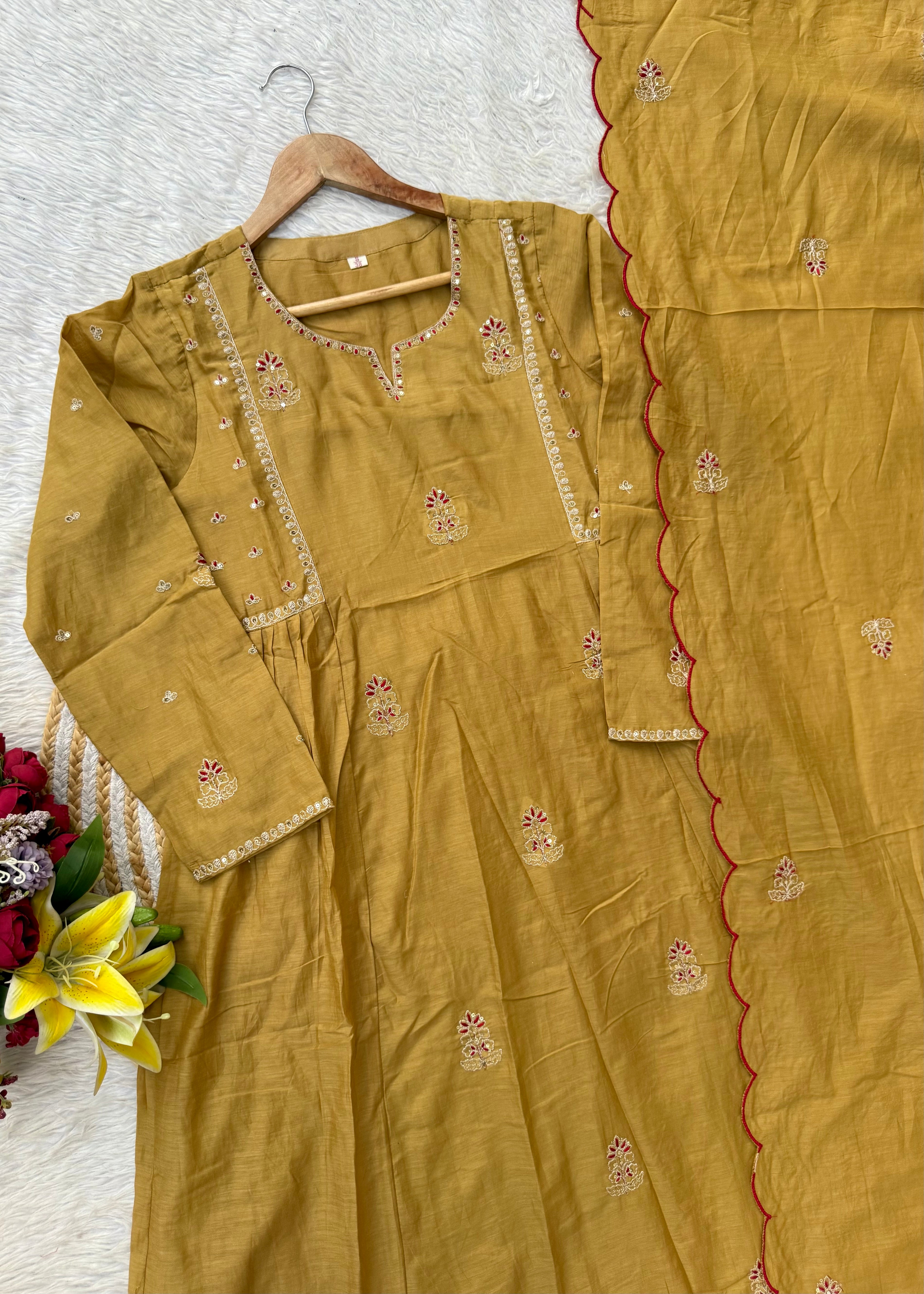 “FARA” Beautiful premium Mul Chanderi anarkali kurta set