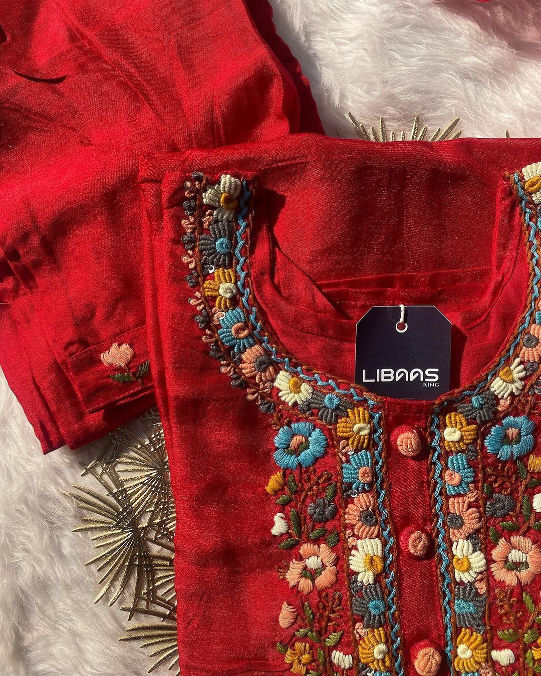 ‘’KASHISH” Handcrafted Dola Silk Kurta Dupatta Bottom Set