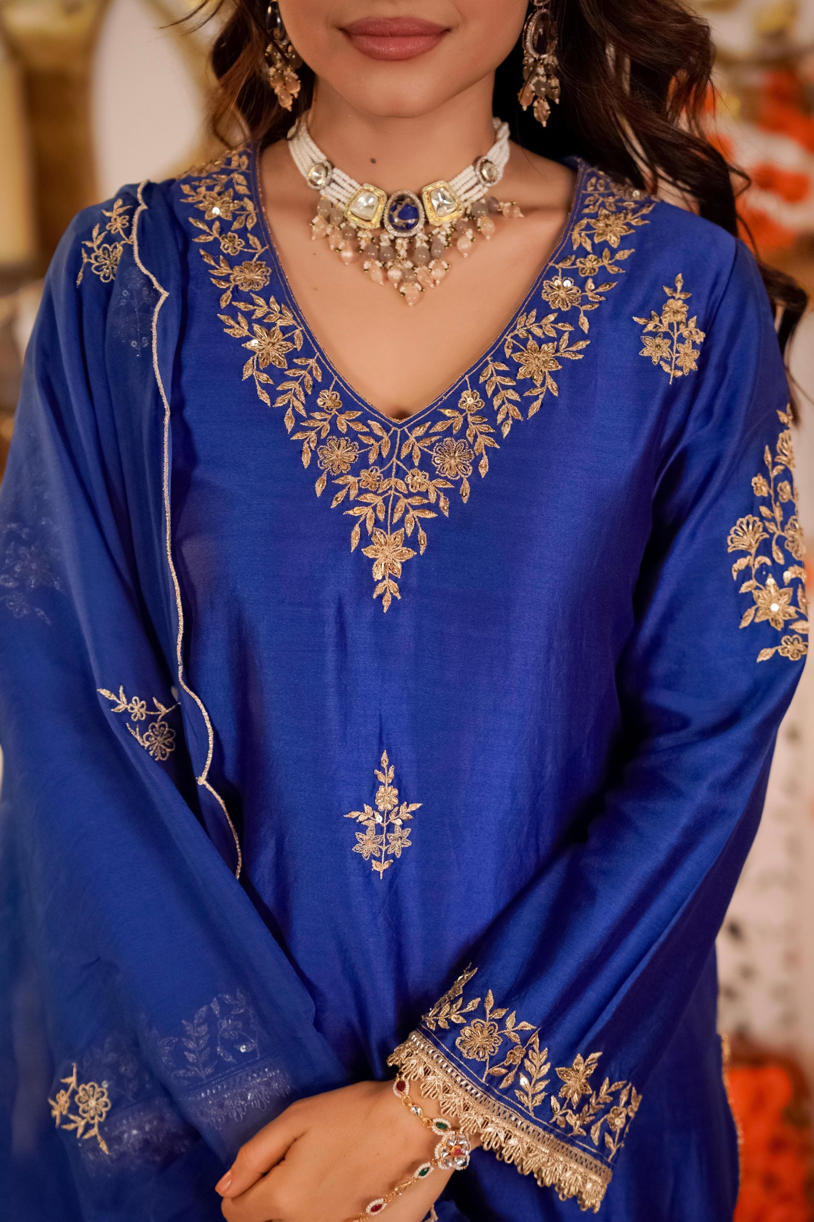 “Vanya” Beautiful Blue Dola silk handcrafted kurta set