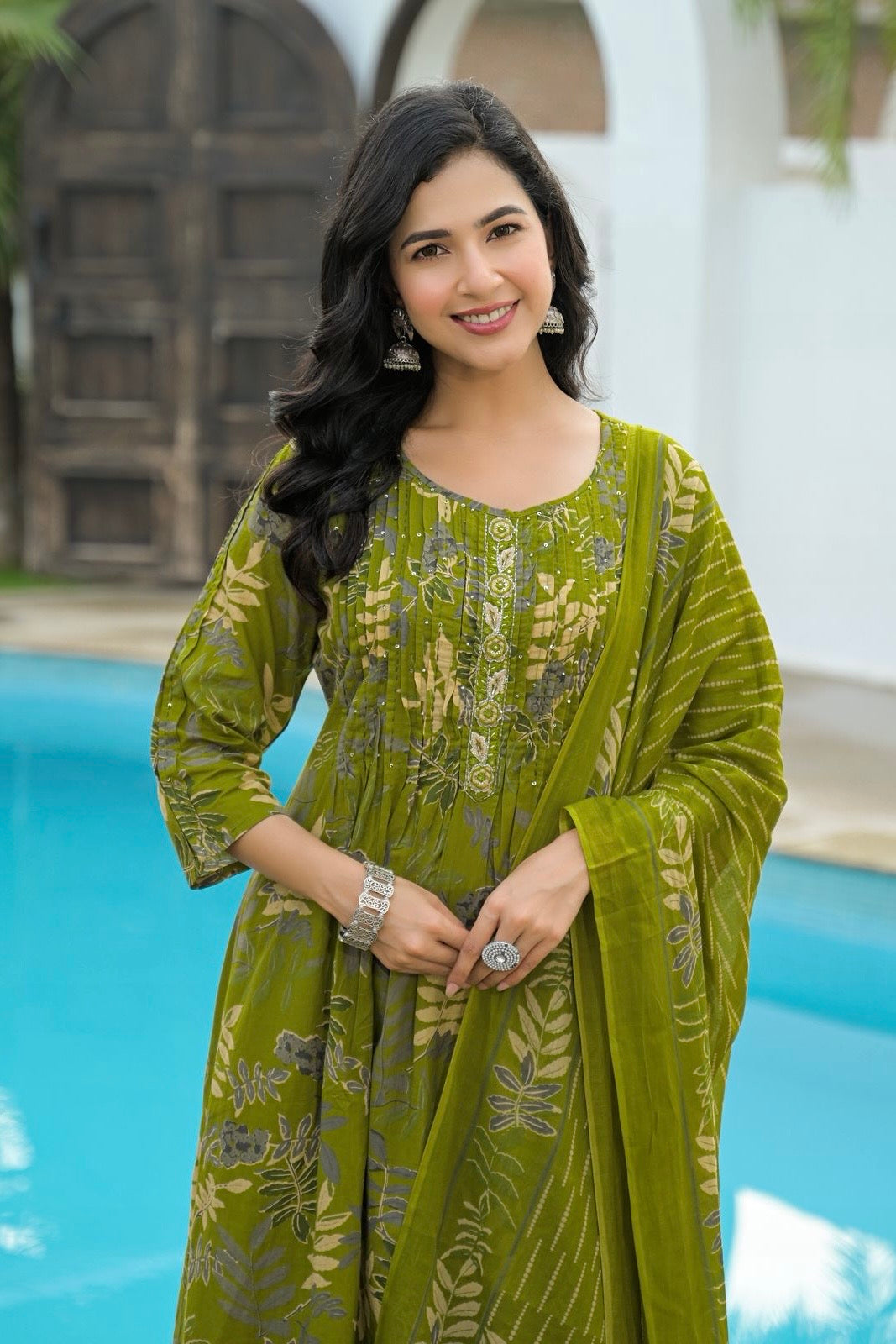 “Driti” Floral Printed Cotton Kurta pant with Dupatta set