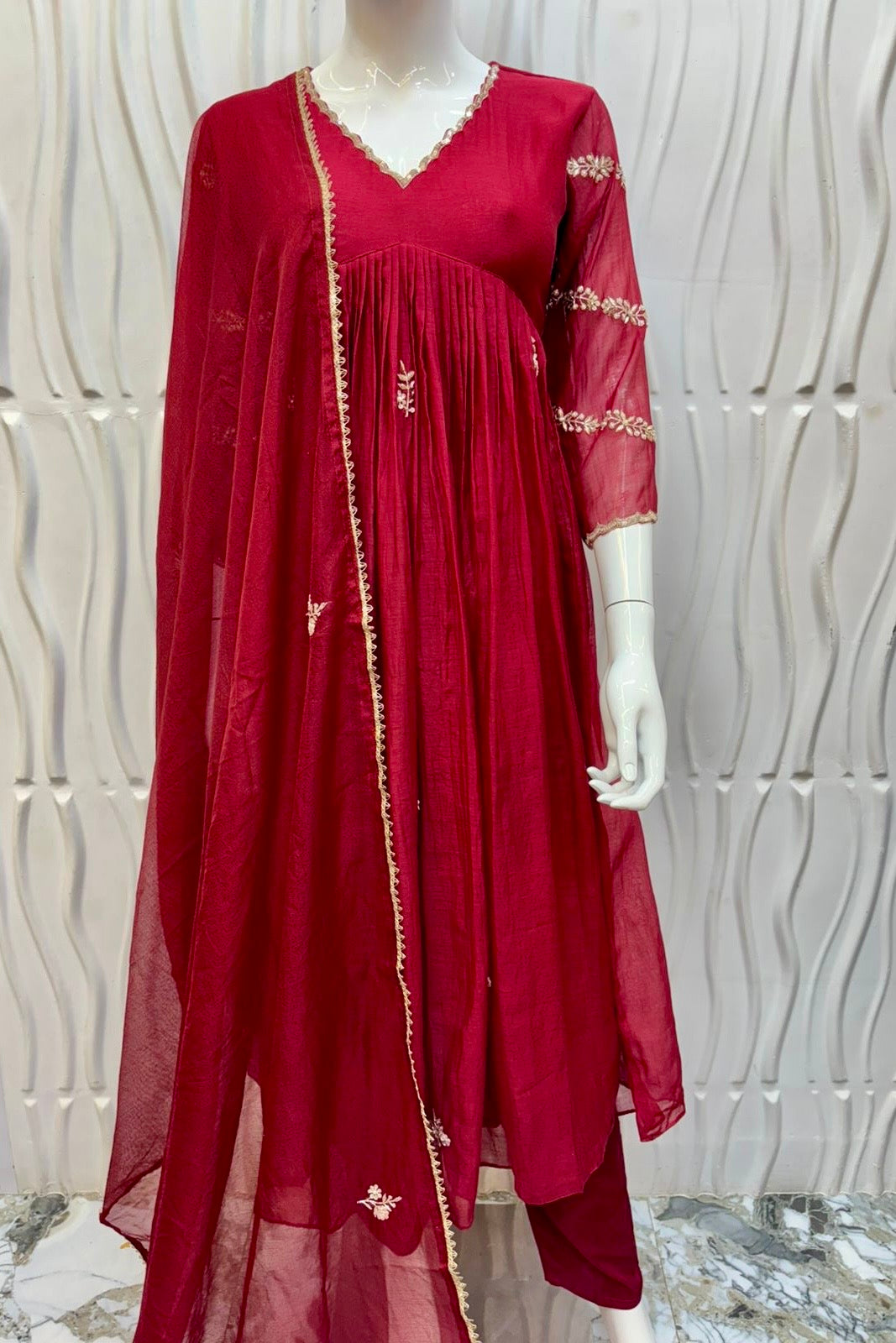 “Trisha” Beautiful Mul Chanderi Anarkali Kurta Set