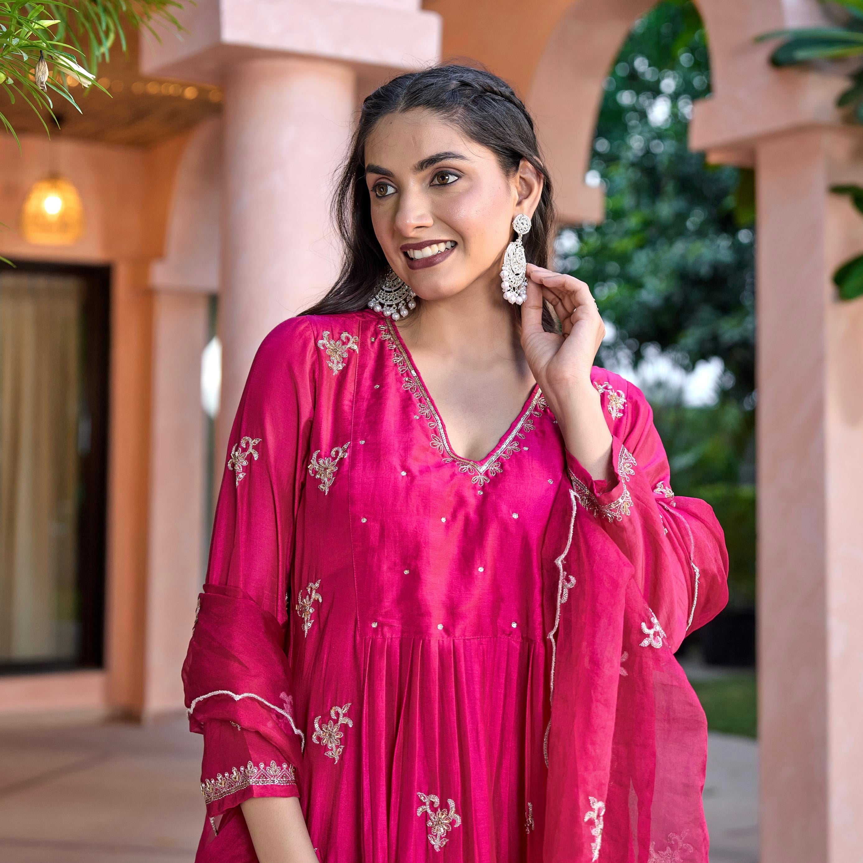 “Ishira” Premium Mul Chanderi Anarkali Kurta Set with Handwork