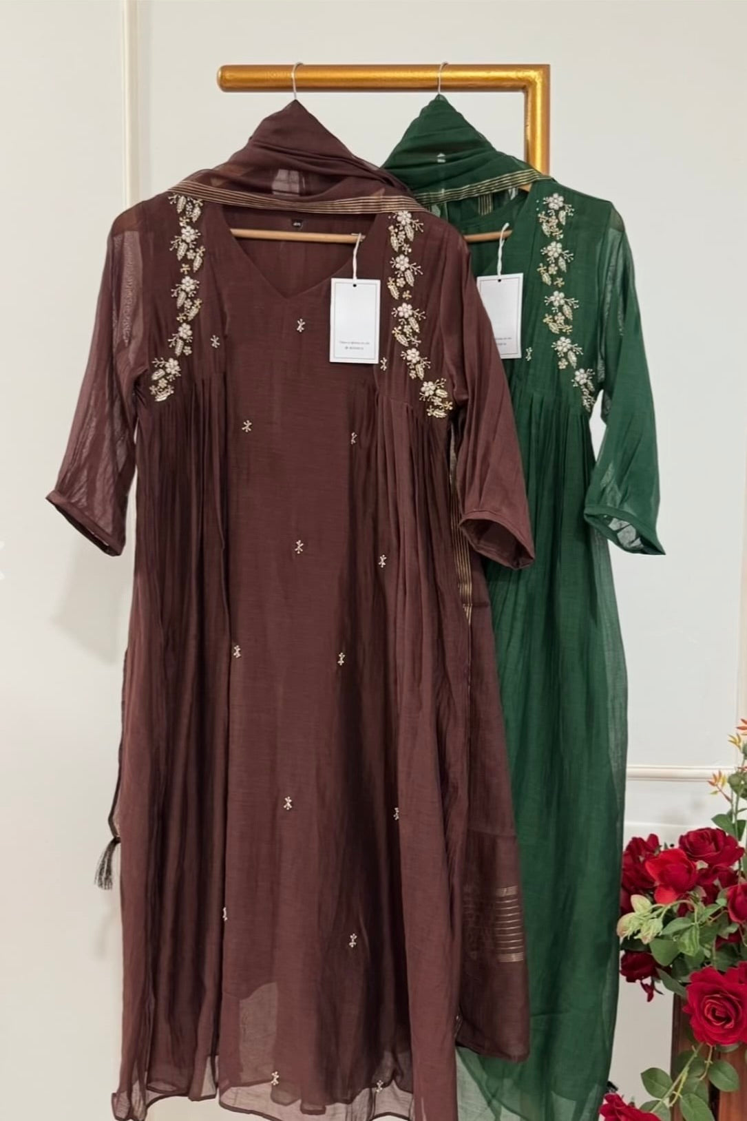 “Zayna” Premium Rich Brown Mul Chanderi anarkali kurta set
