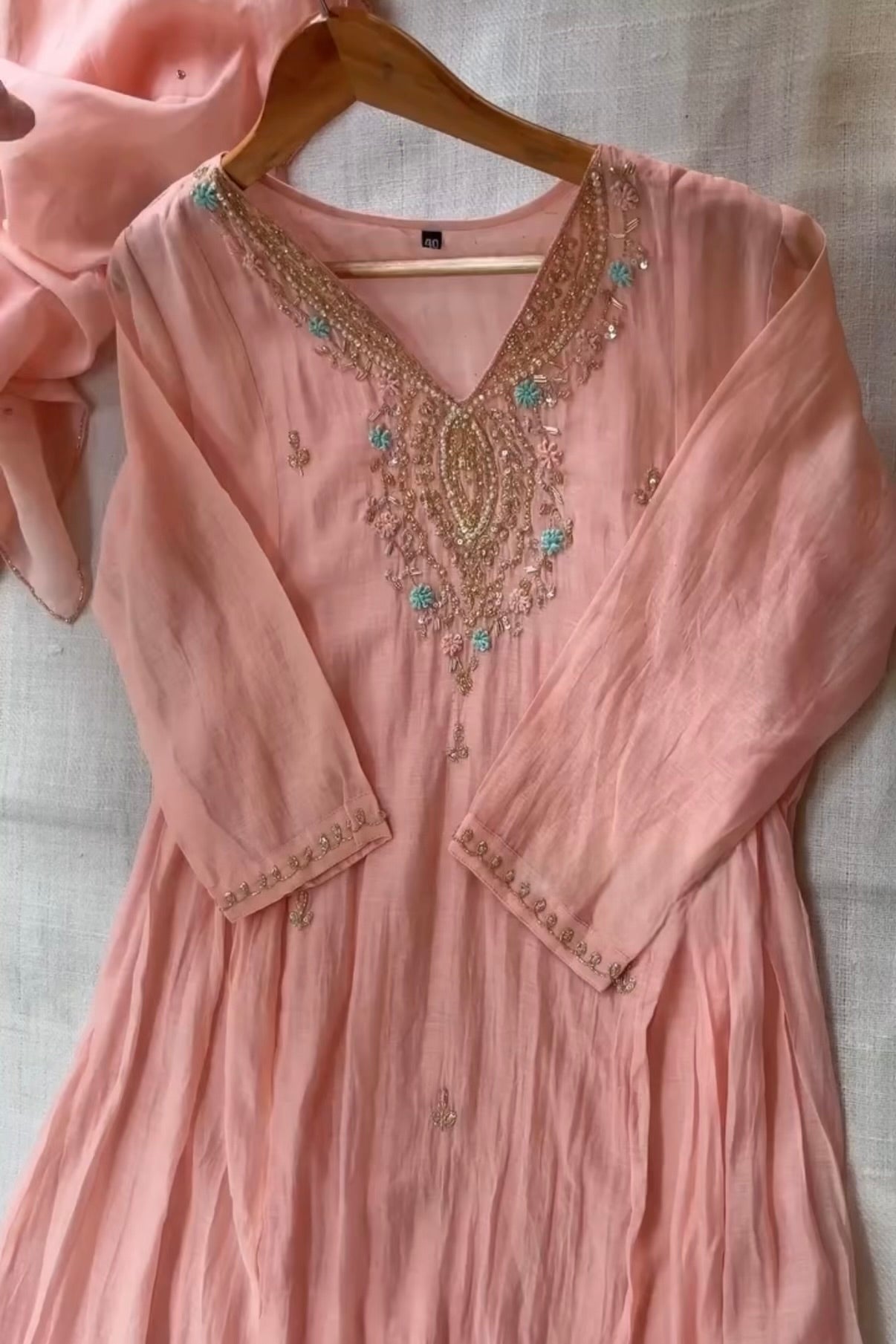 “Ziva” Pure Mul-Chanderi Party wear A Line suit set