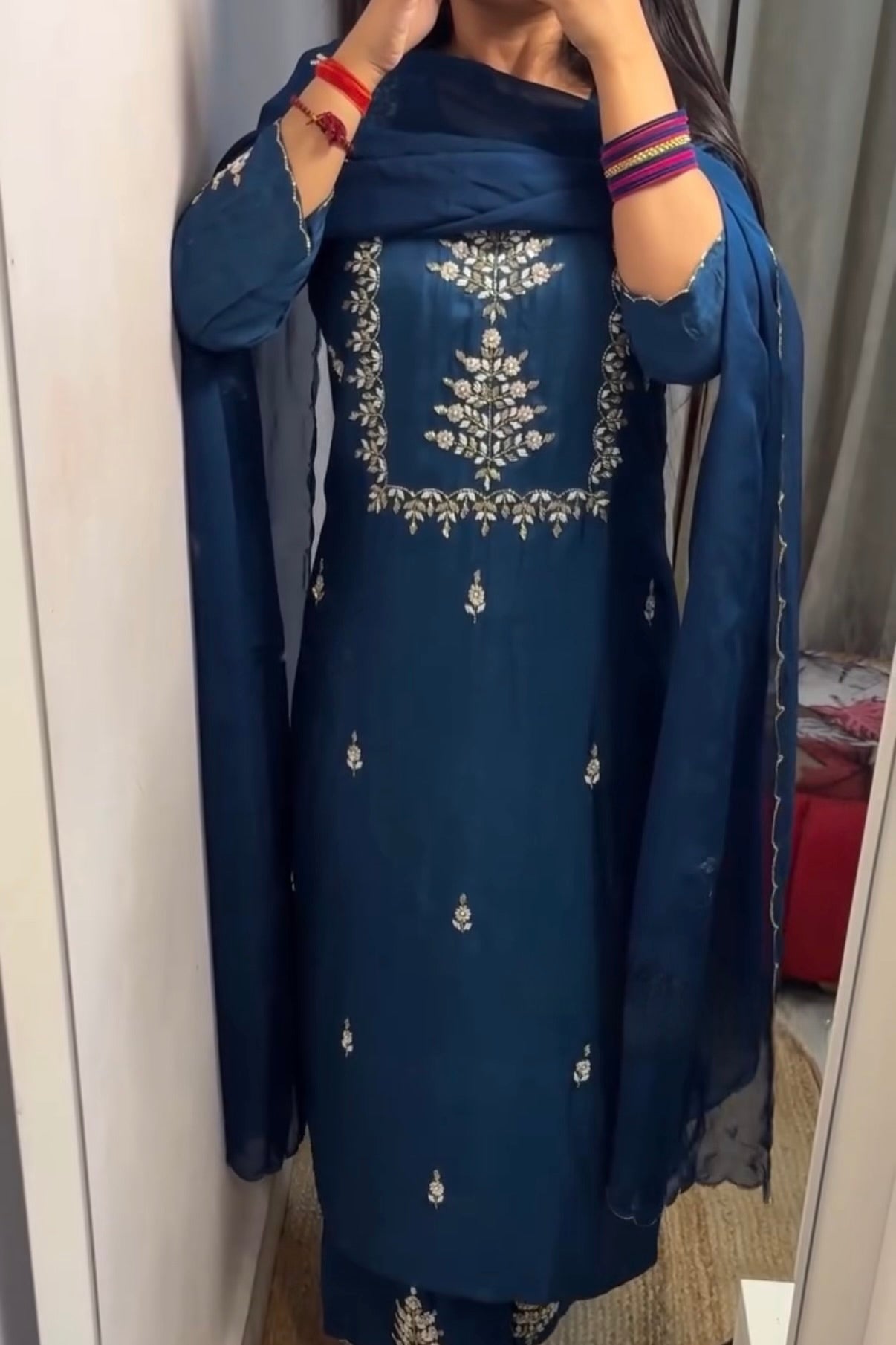 “Orange” Partywear Orange heavy handwork Dola Silk Kurta Set