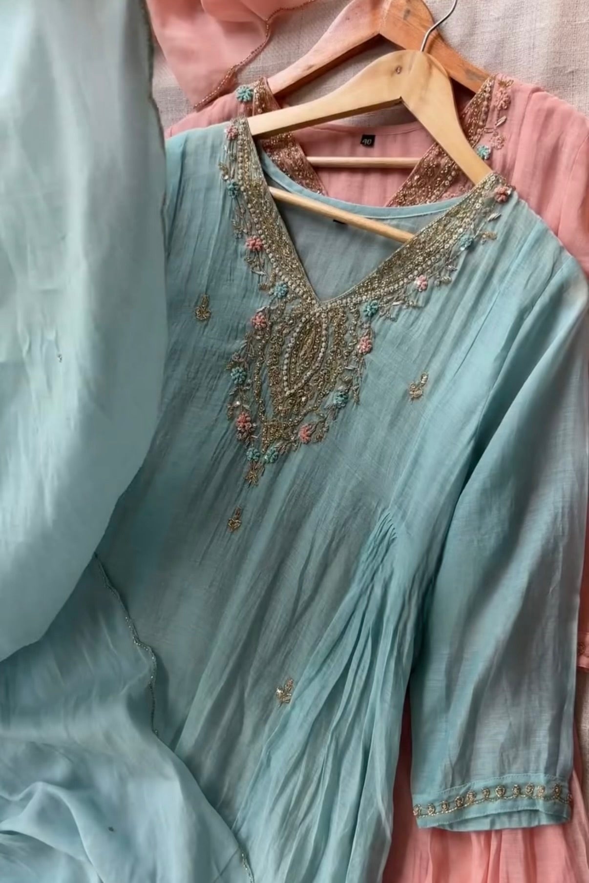 “Ziva” Pure Mul-Chanderi Party wear A Line suit set