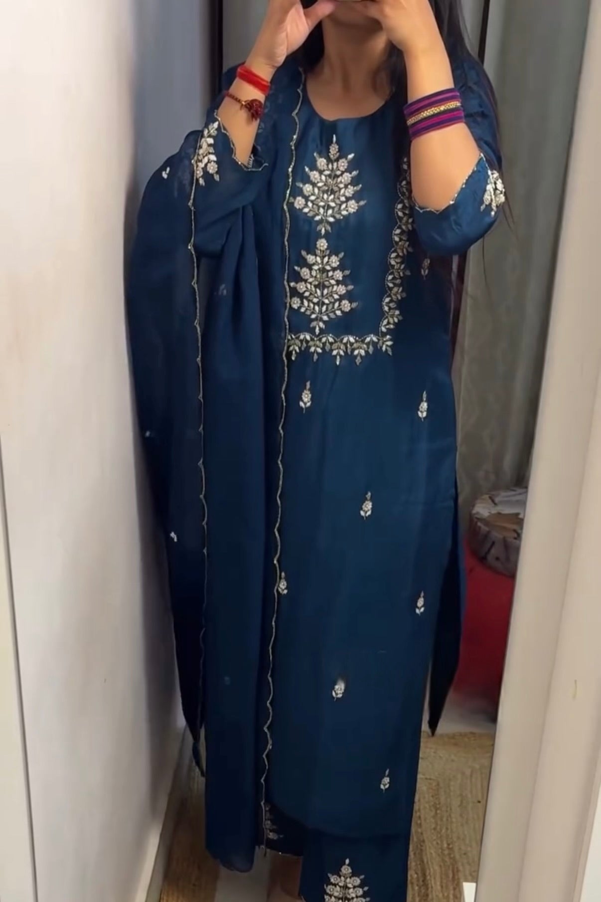 “Orange” Partywear Orange heavy handwork Dola Silk Kurta Set