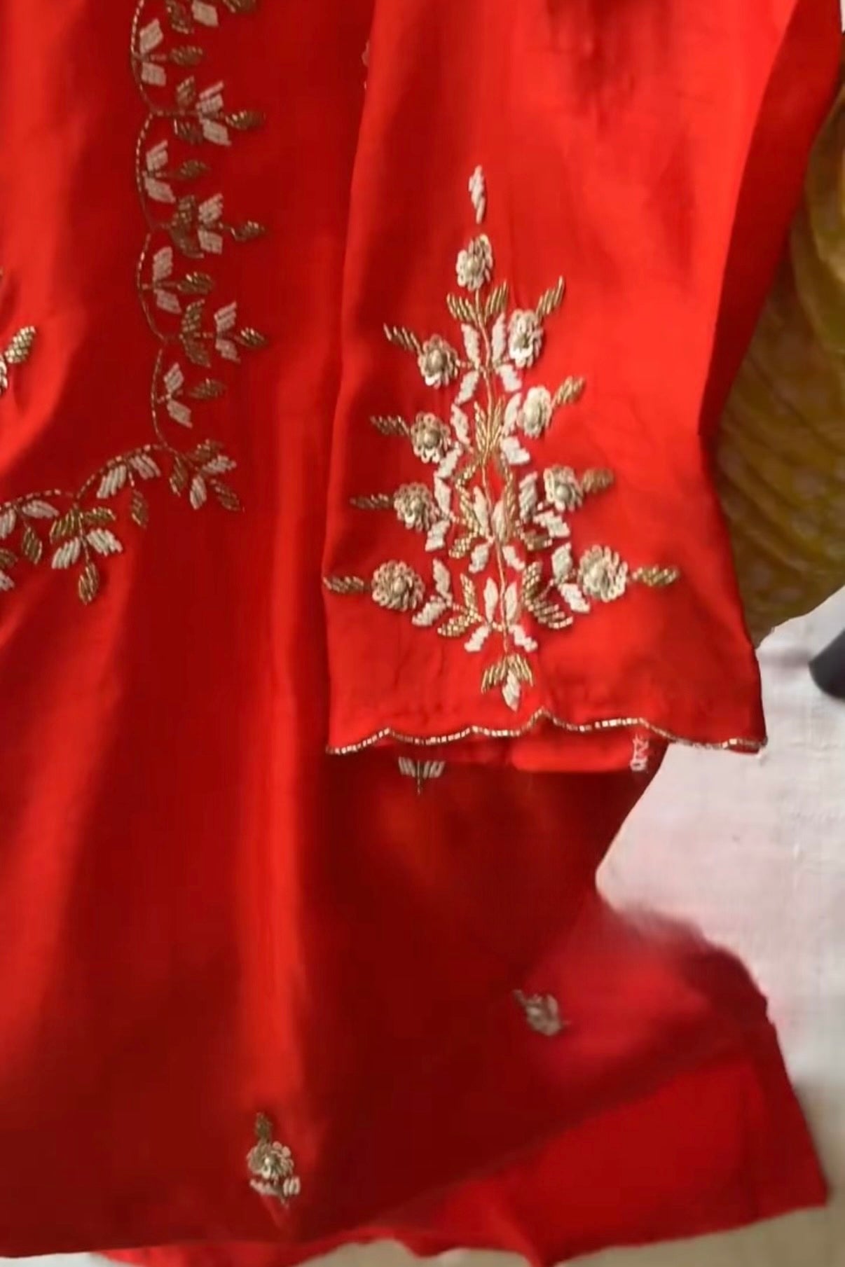 “Orange” Partywear Orange heavy handwork Dola Silk Kurta Set