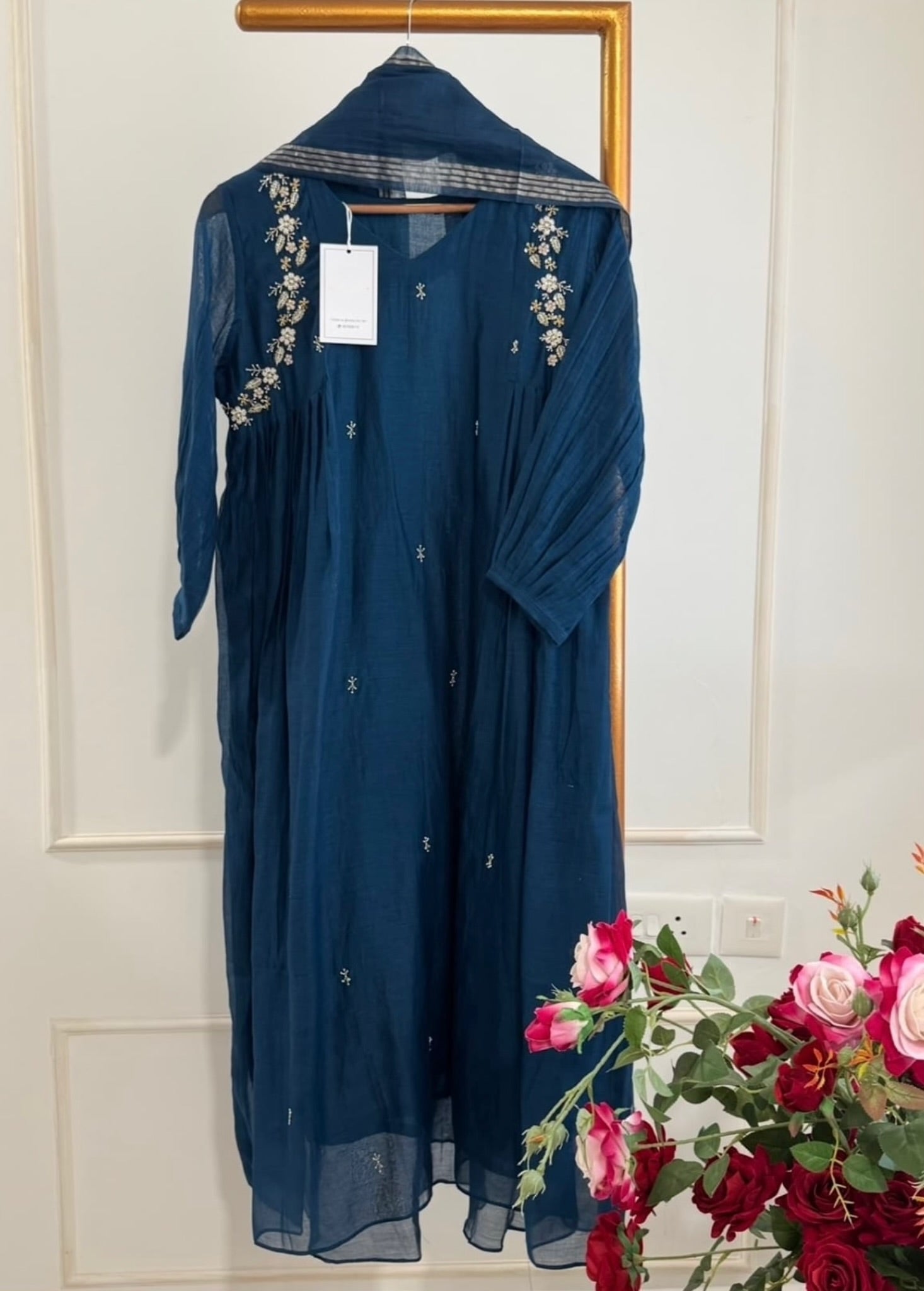 “Zayna” Premium Rich Brown Mul Chanderi anarkali kurta set