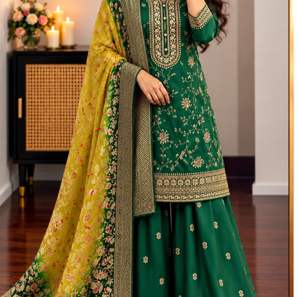 “AYAT” Festive wear Jacquard silk kurta palazzo set