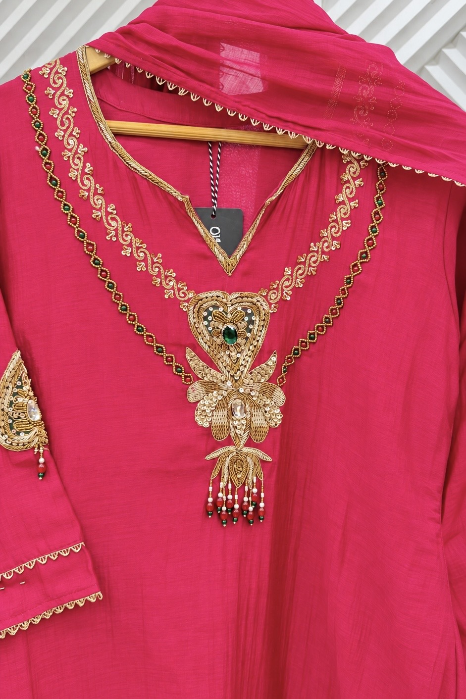 ✨”Palak - Premium Royal Pink Mul Chanderi A-Line Kurta Set