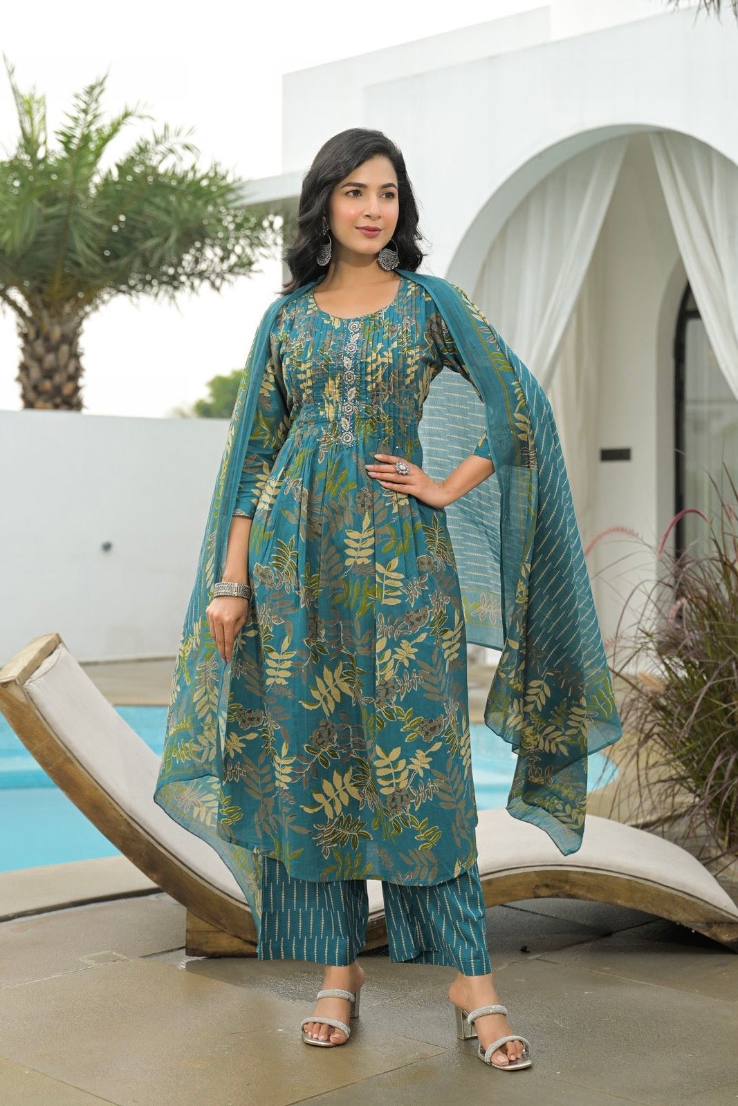“Driti” Floral Printed Cotton Kurta pant with Dupatta set