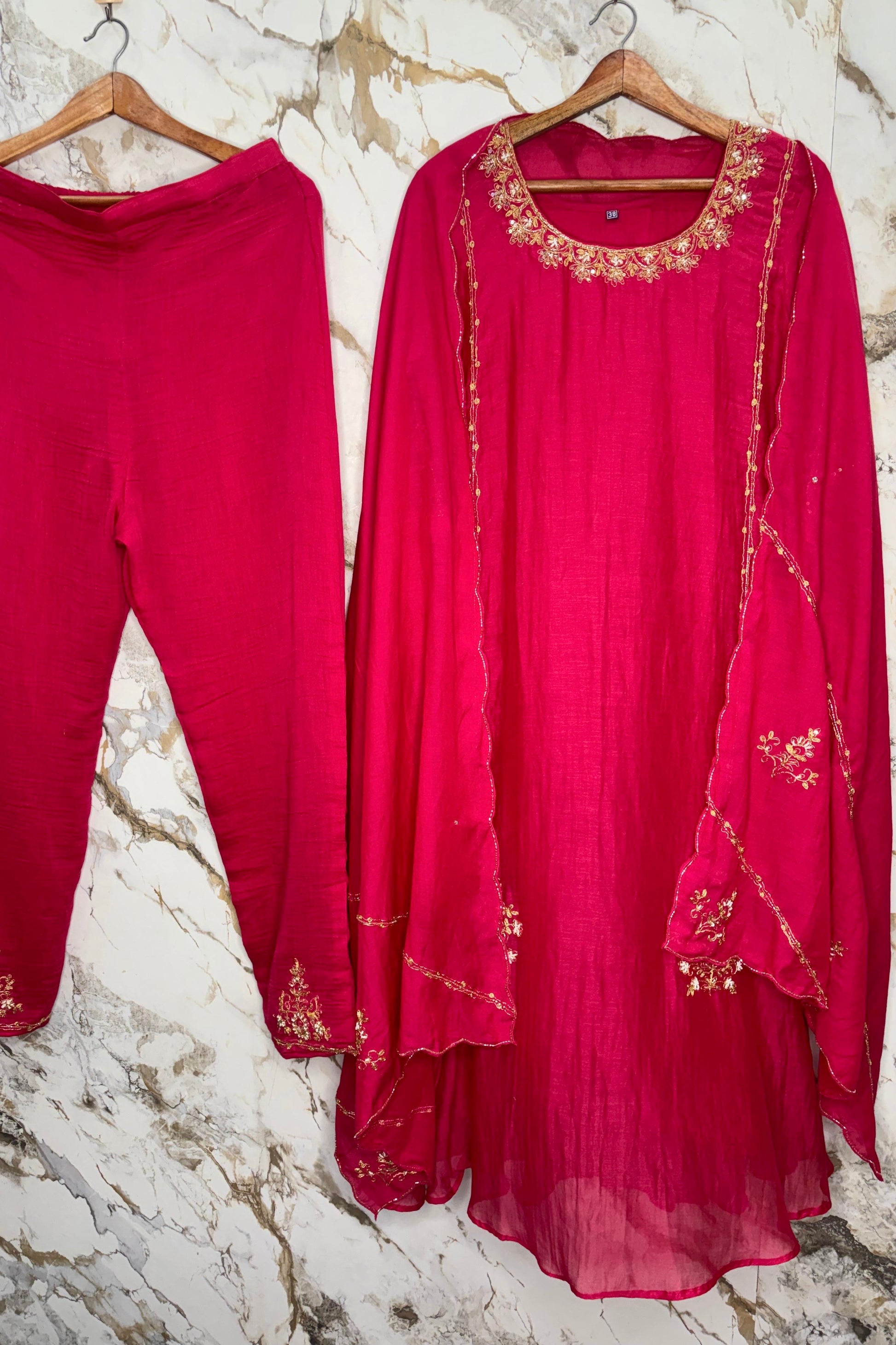 💕”Nayra –  Premium Pink Mul Chanderi A-Line Kurta Set