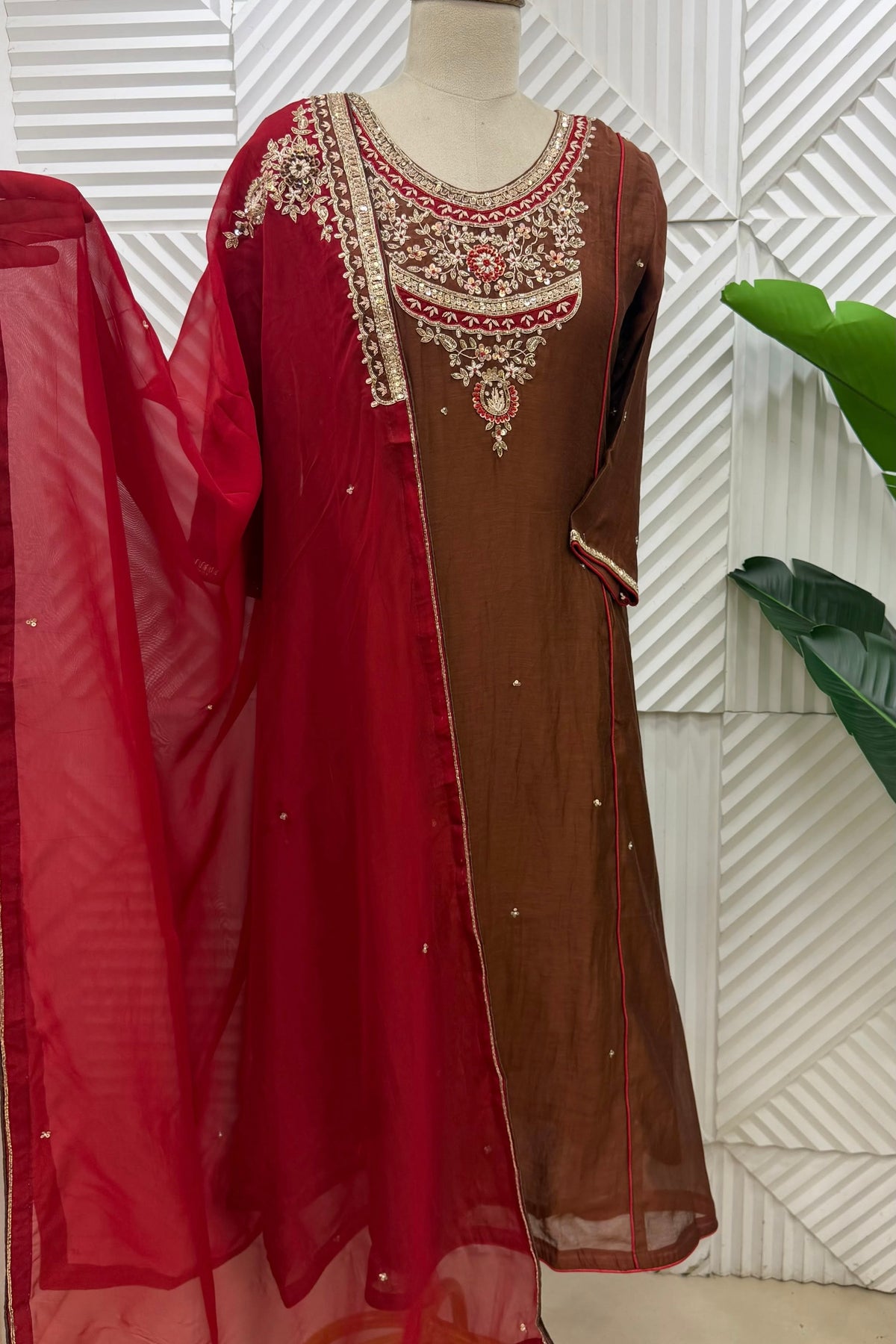 ✨Dia - Diwali Special Brown Mul Chanderi A-Line Kurta Set