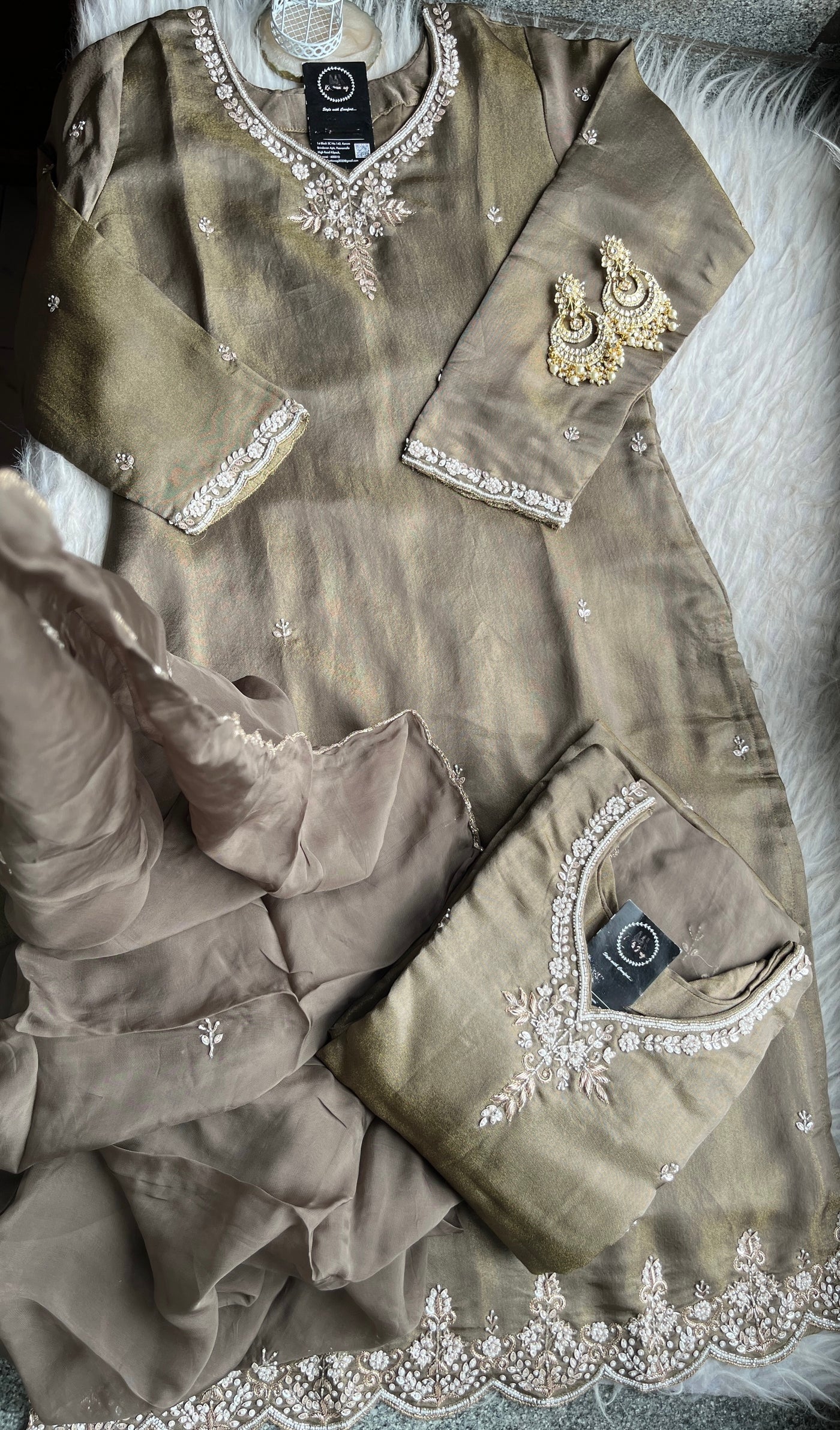 ✨Az002- Champagne Gold Tissue Divider Sharara Suit
